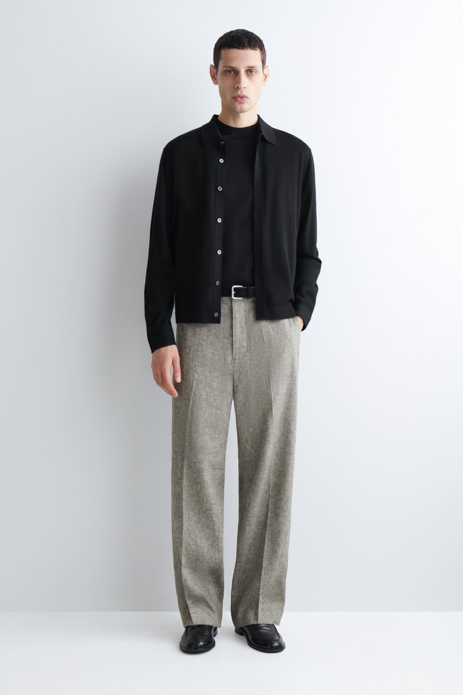 LINEN RELAXED-FIT STRAIGHT-LEG TROUSERSGREY MÉLANGE