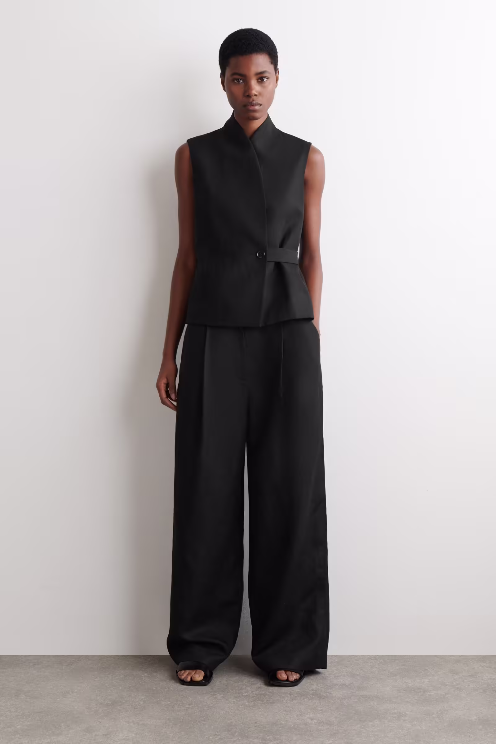 RELAXED LINEN-BLEND WIDE-LEG TROUSERSBLACK MÉLANGE