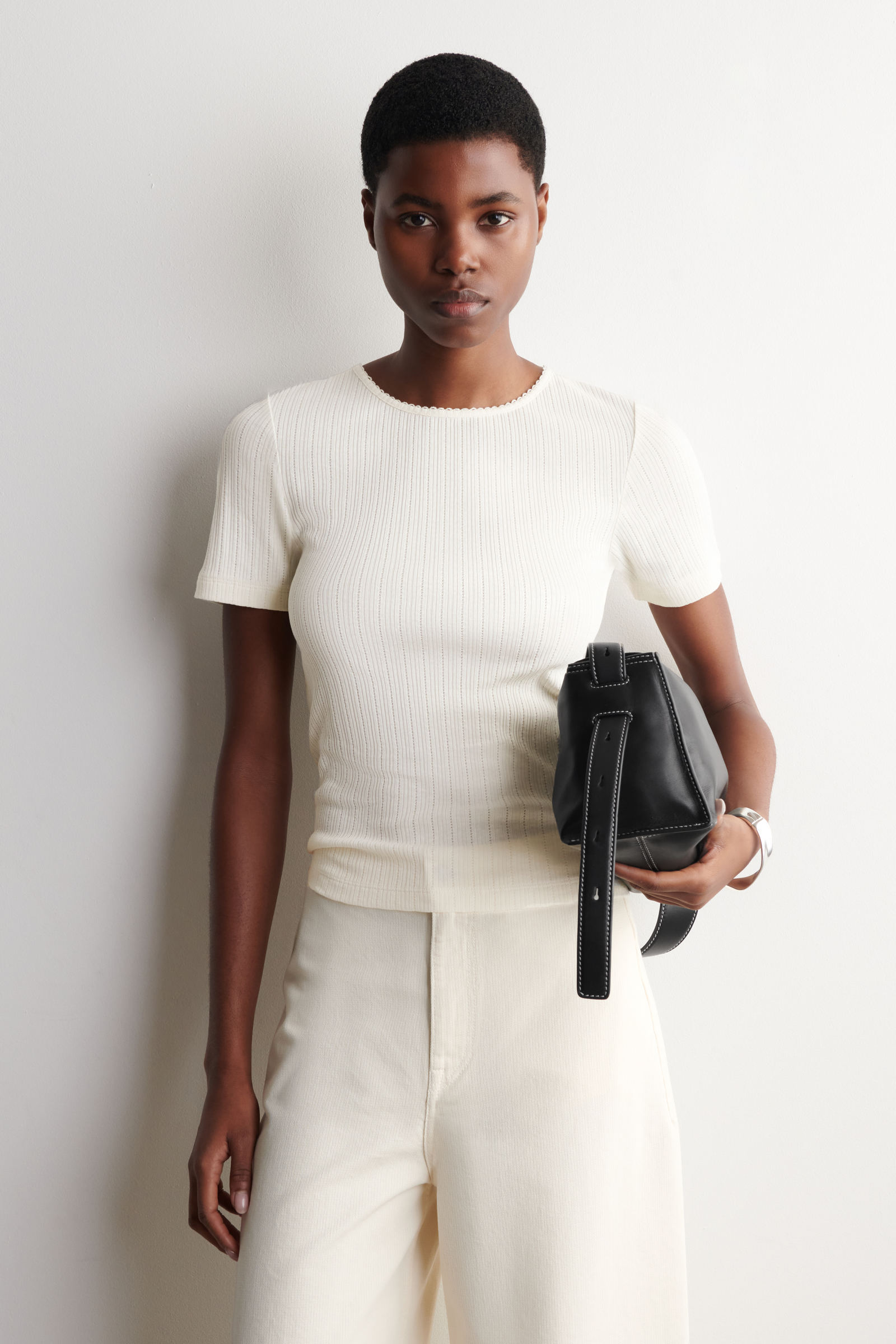 POINTELLE-KNIT T-SHIRTIVORY