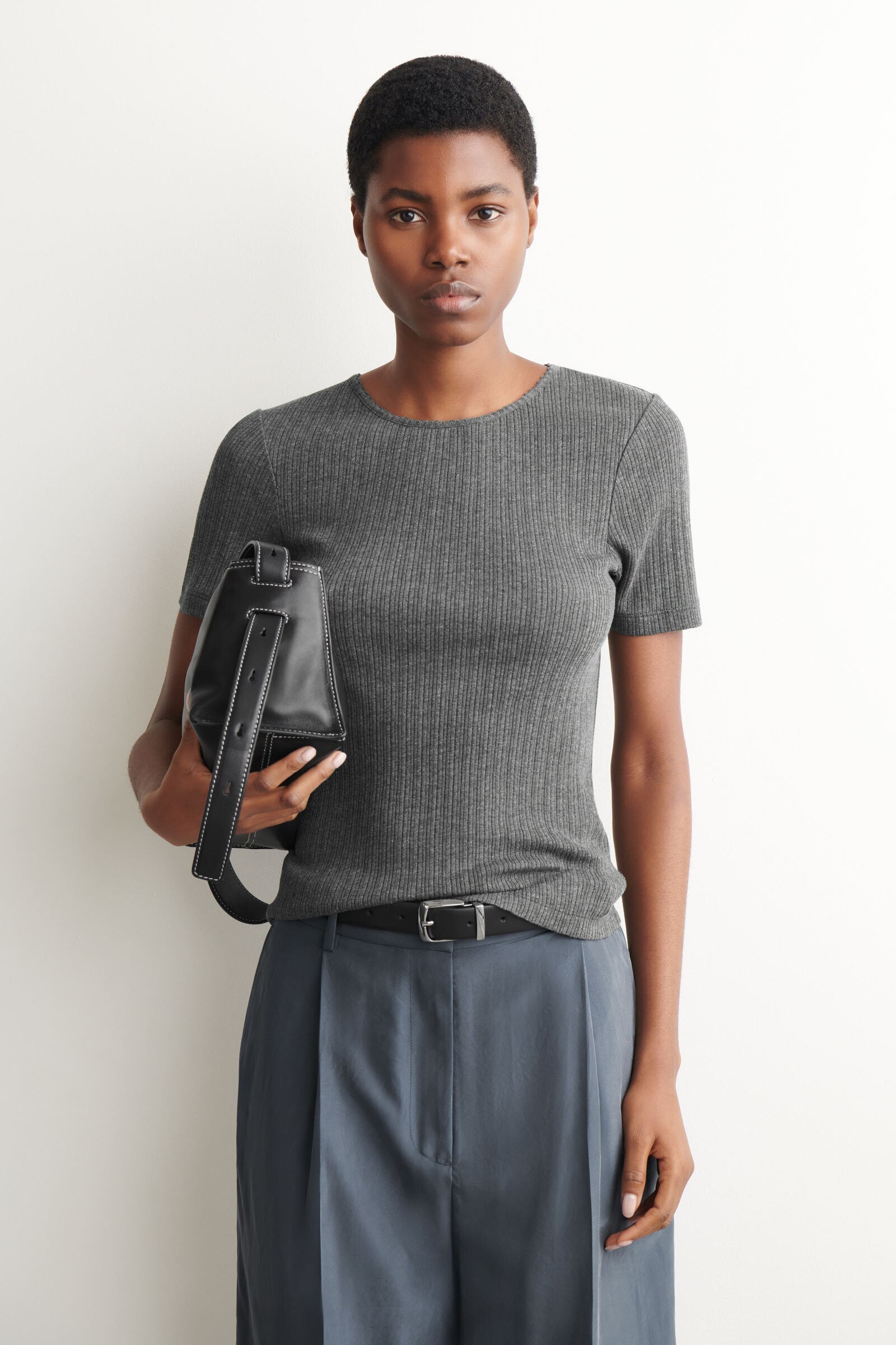 POINTELLE-KNIT T-SHIRTCHARCOAL
