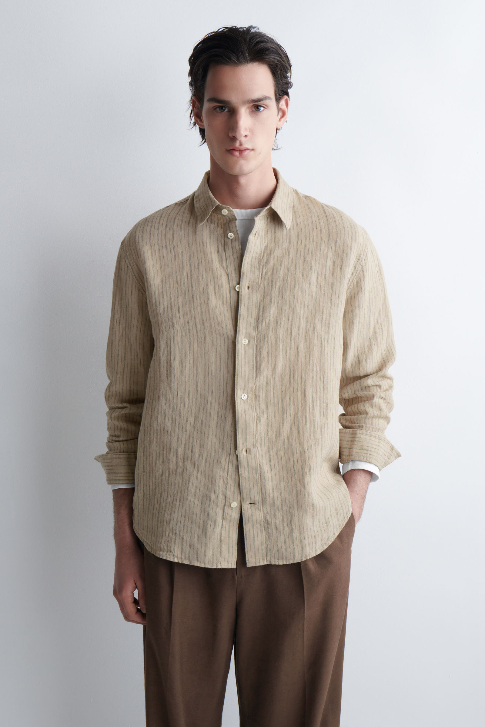 RELAXED LINEN SHIRTBEIGE / STRIPED