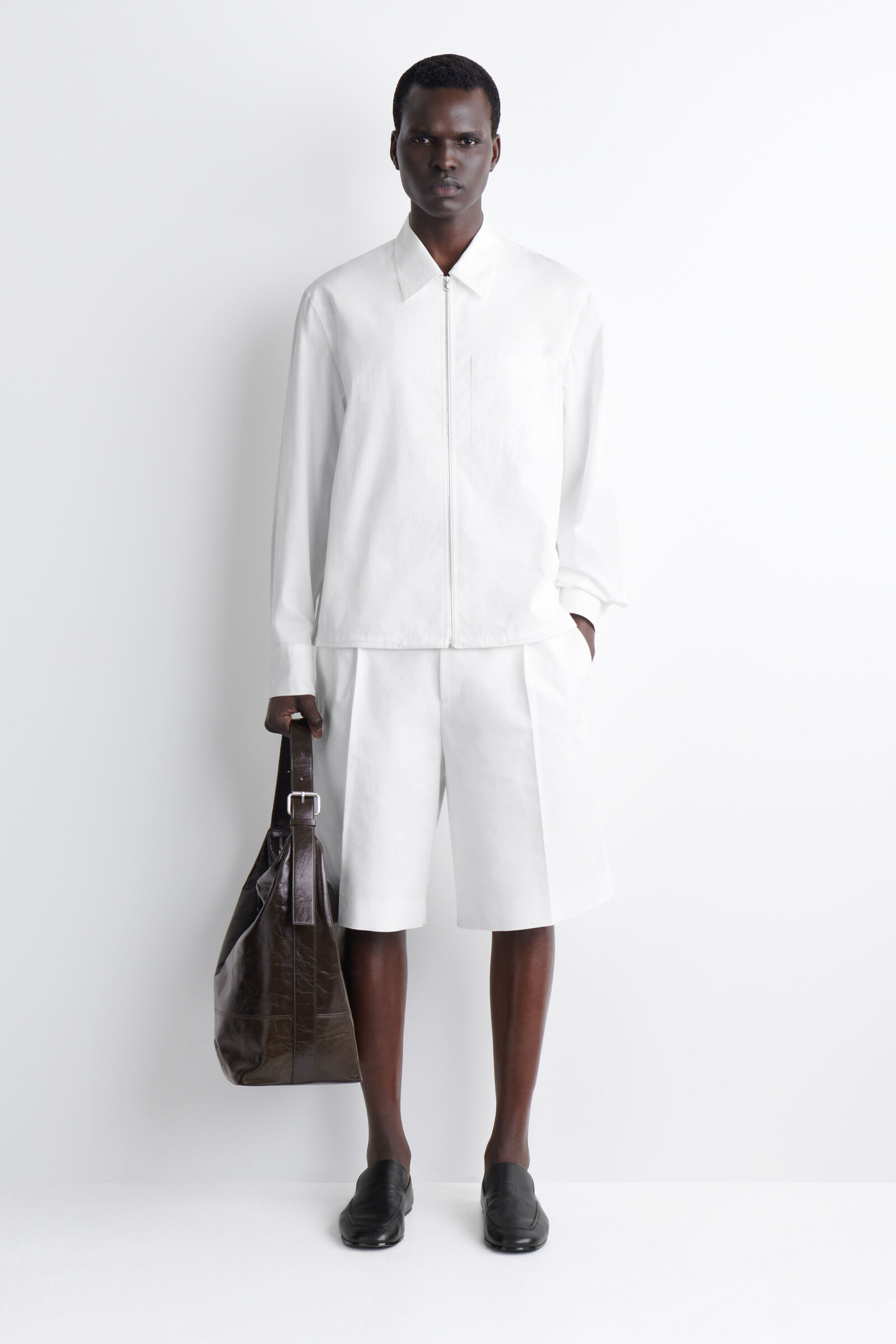 TAILORED COTTON-POPLIN SHORTSCHALK