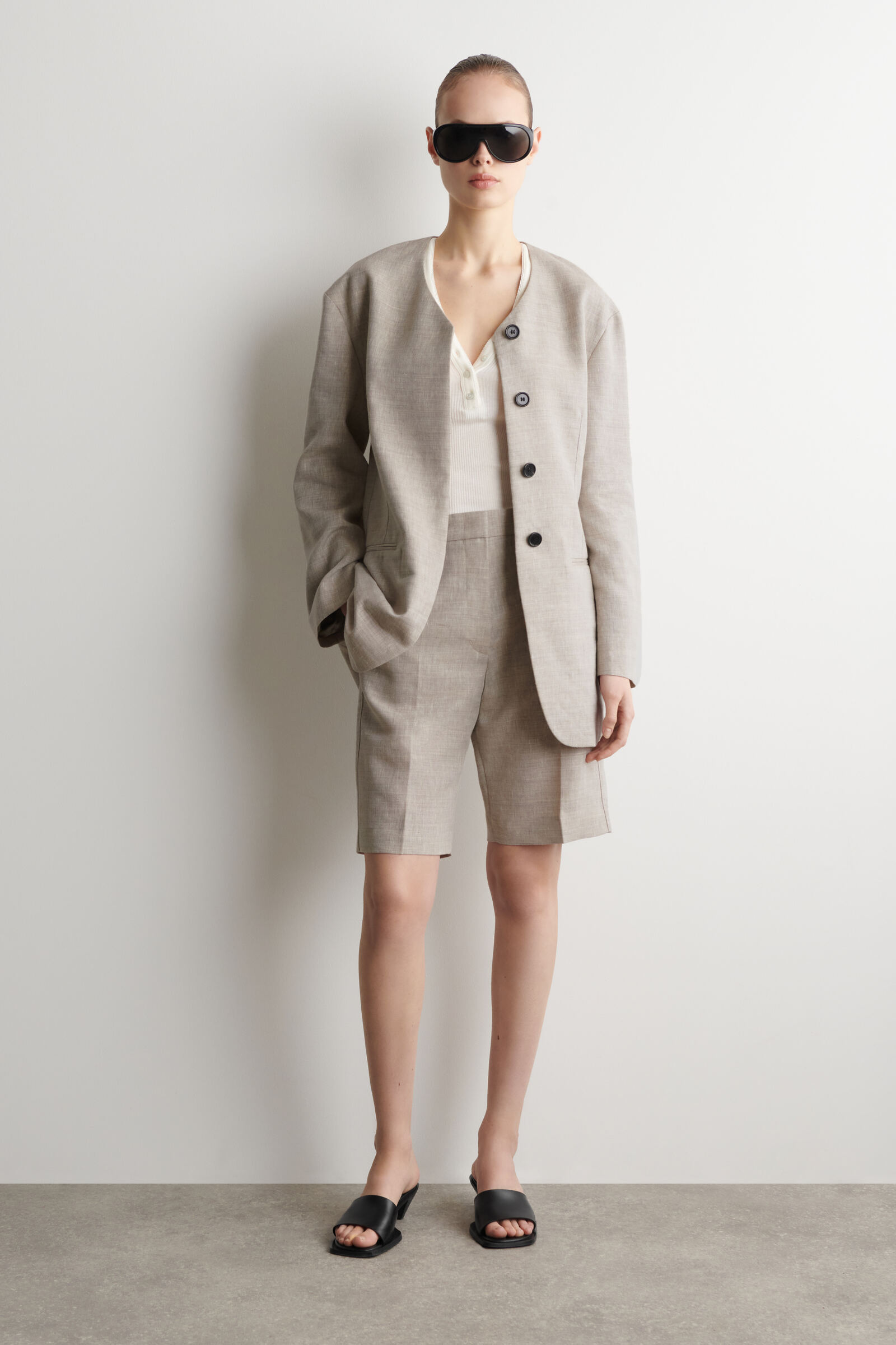 TAILORED LINEN SHORTSBEIGE MÉLANGE