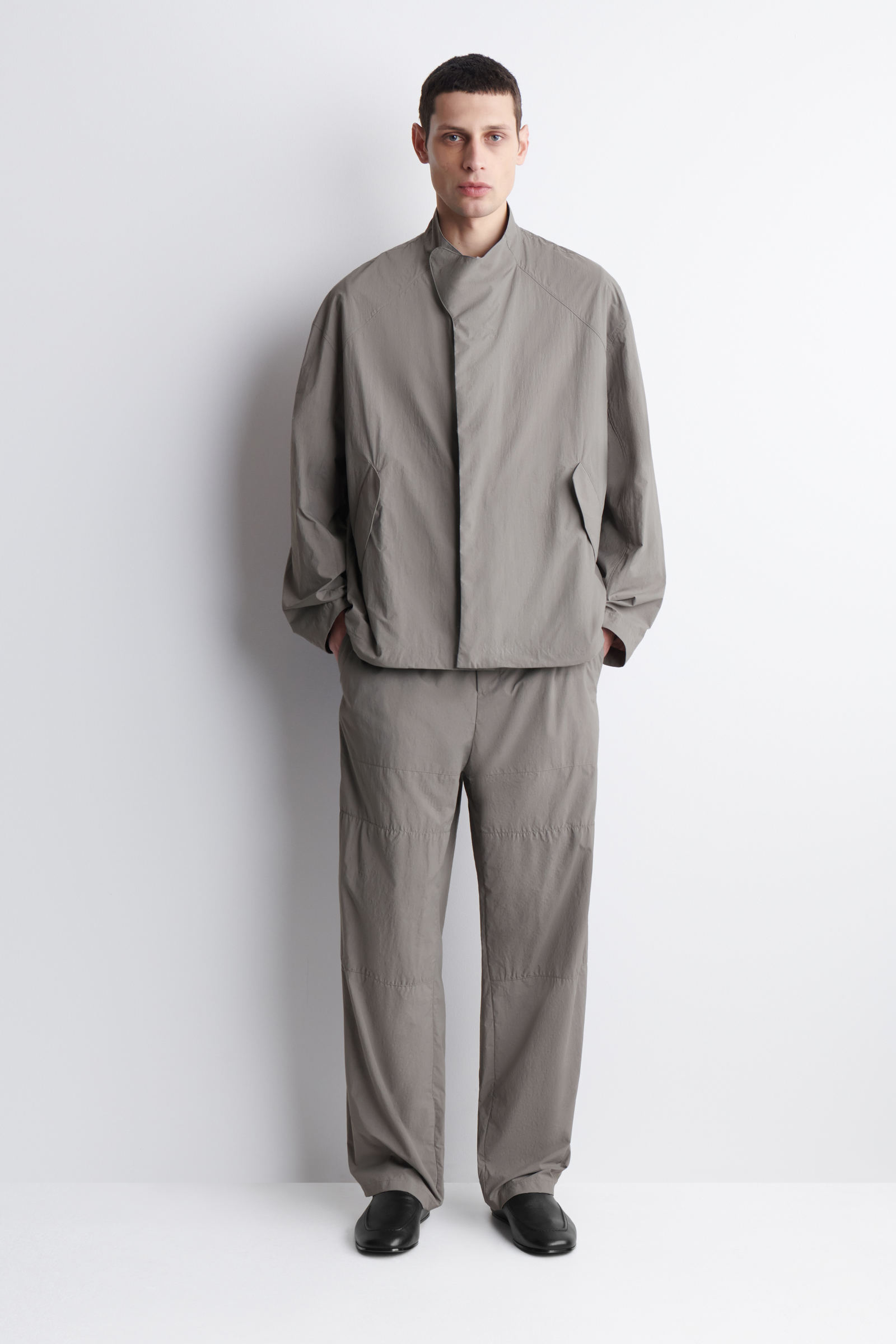 NYLON BARREL-LEG RELAXED-FIT TROUSERSPEWTER