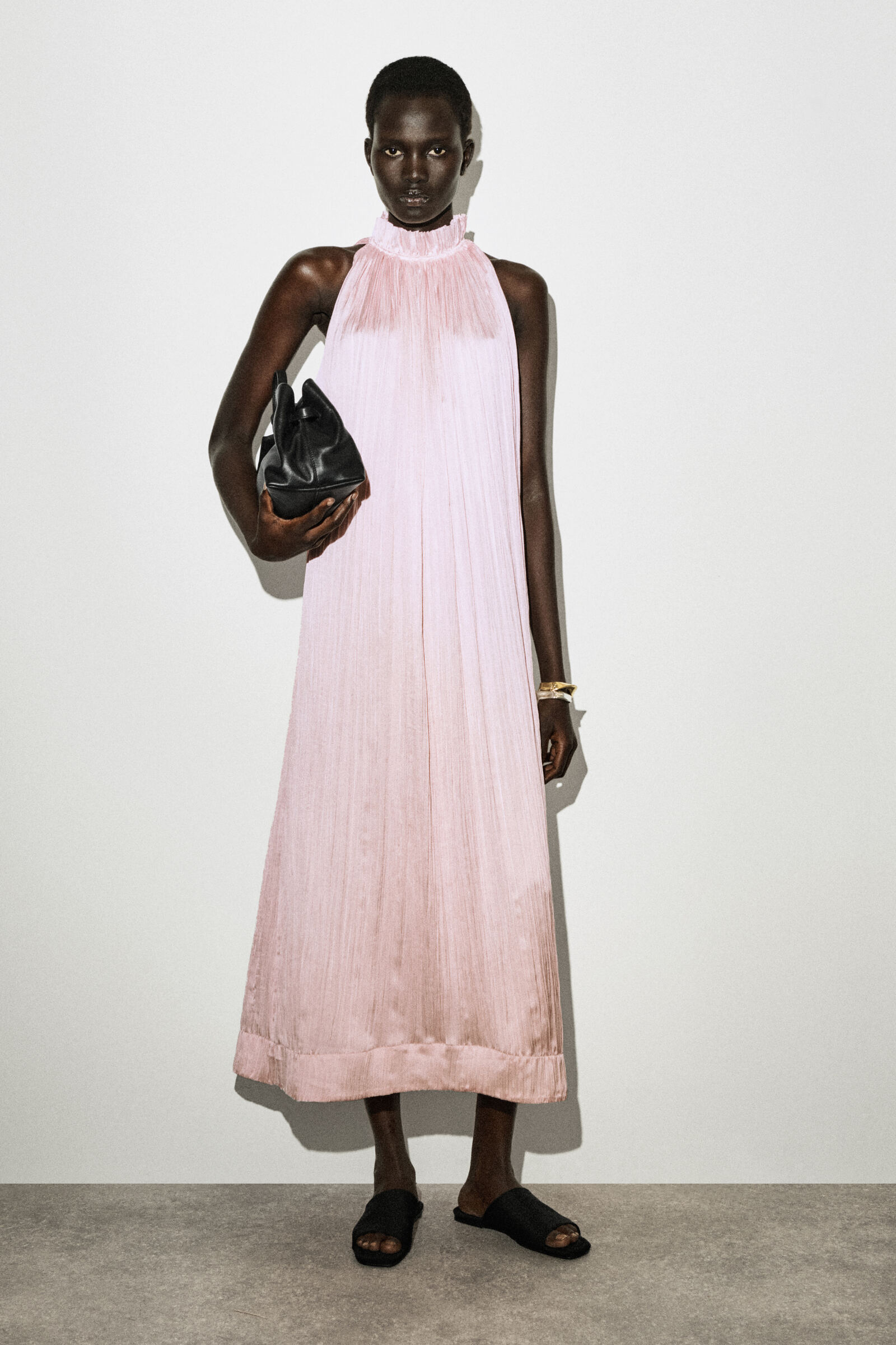 CRINKLED-SATIN MIDI DRESSLIGHT PINK