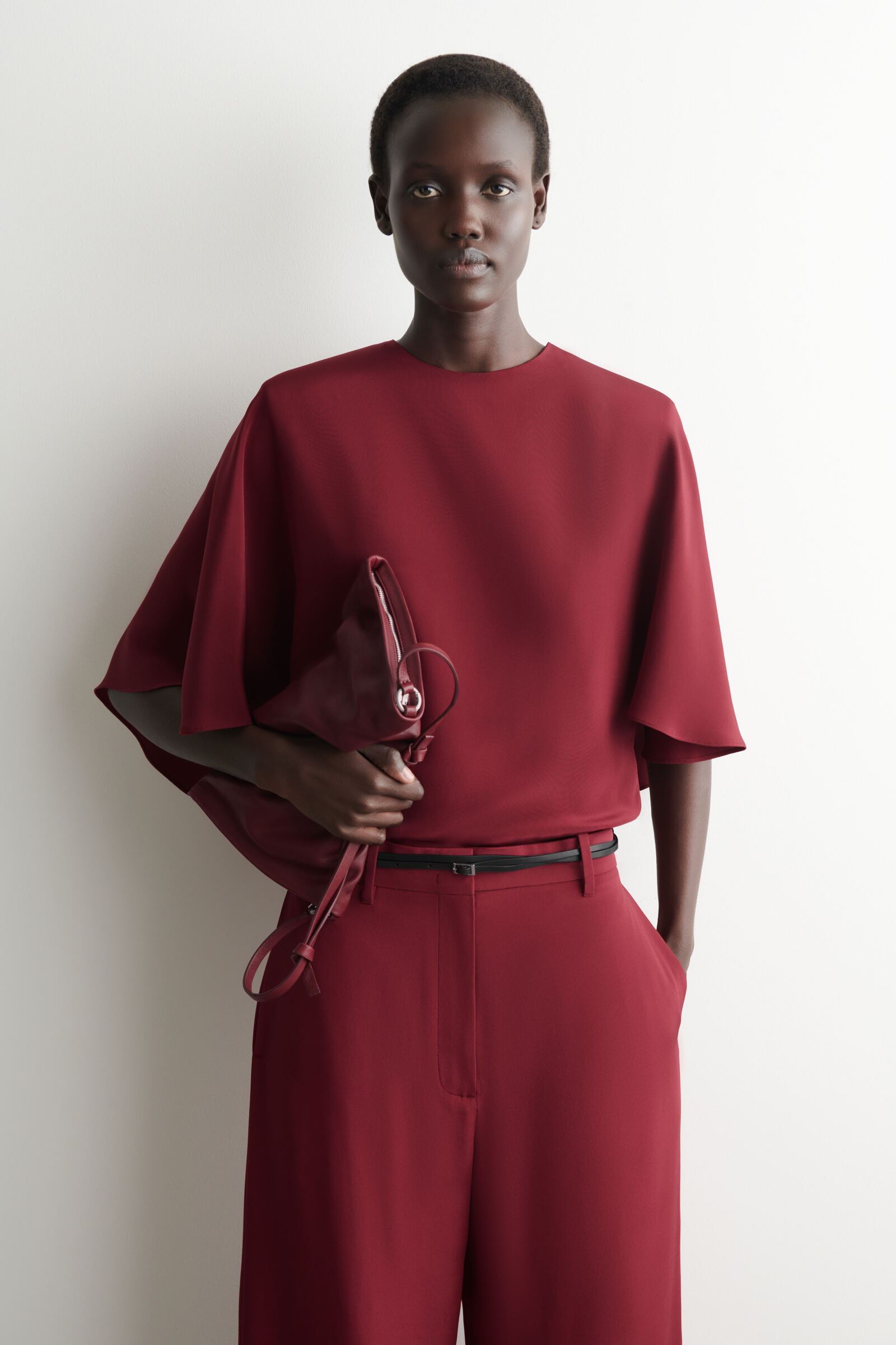 DRAPED SILK TOPCRIMSON
