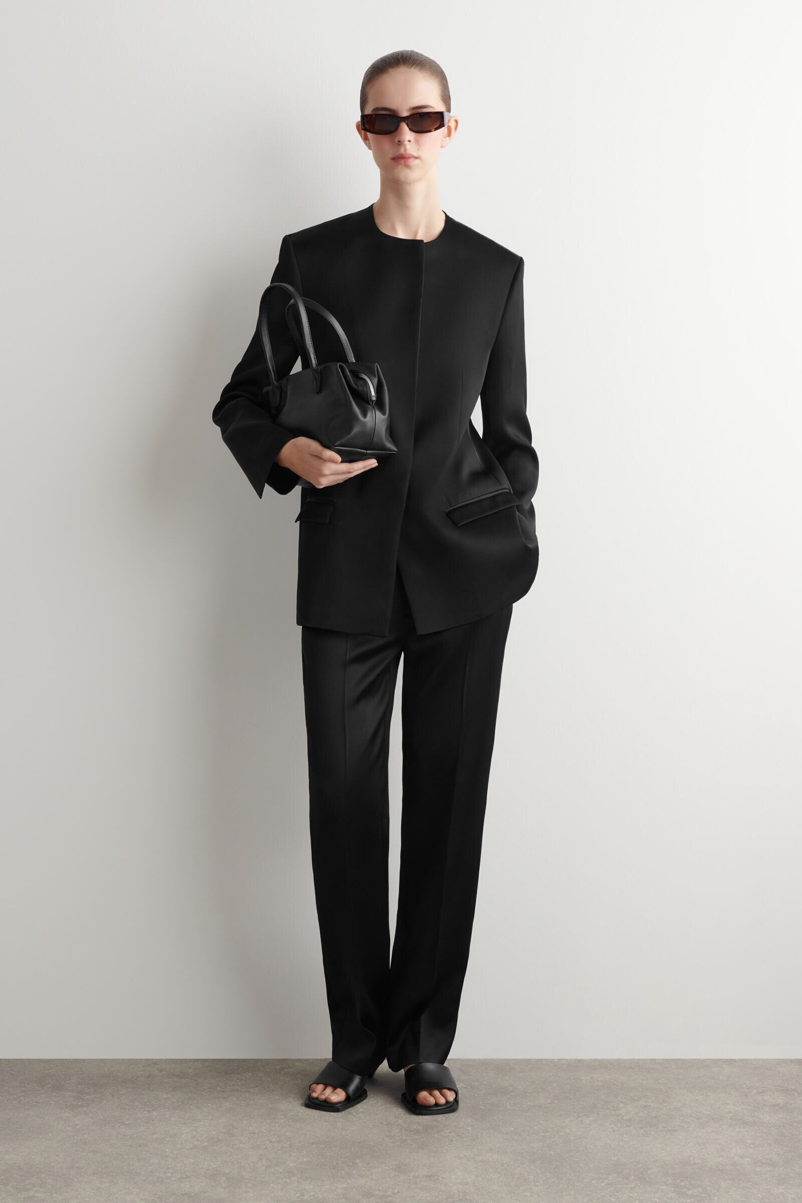 TAILORED SATIN STRAIGHT-LEG TROUSERSBLACK