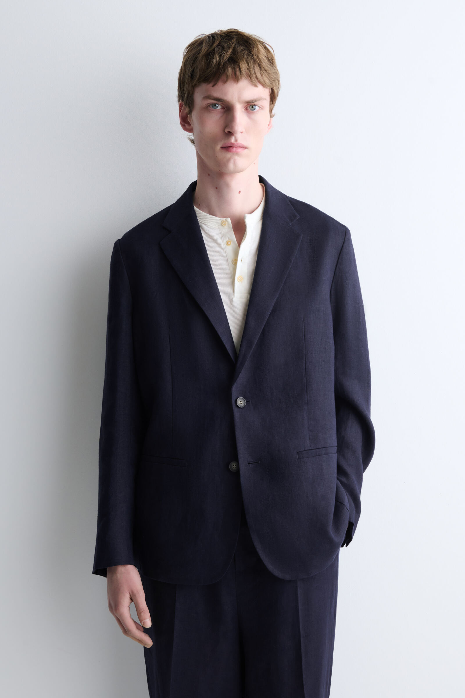 SINGLE-BREASTED LINEN BLAZERNAVY
