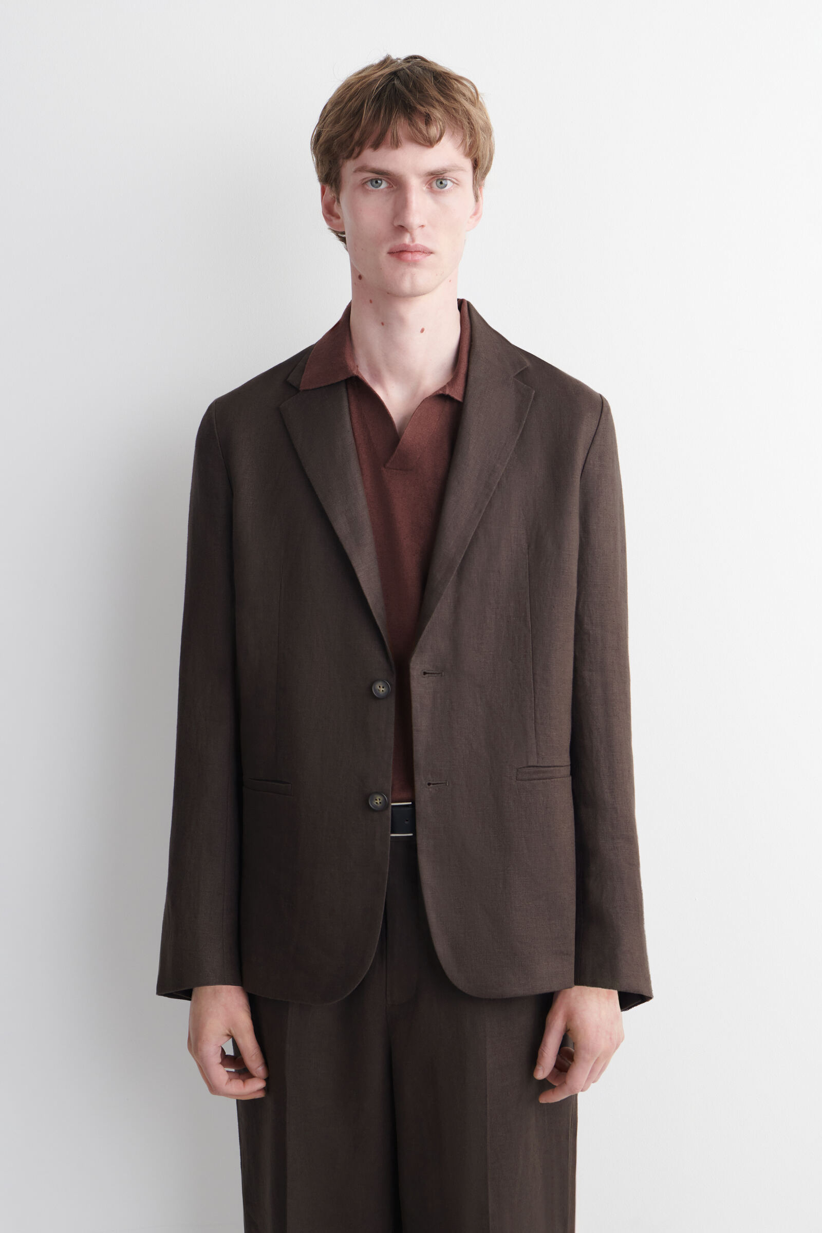 SINGLE-BREASTED LINEN BLAZERDARK BROWN