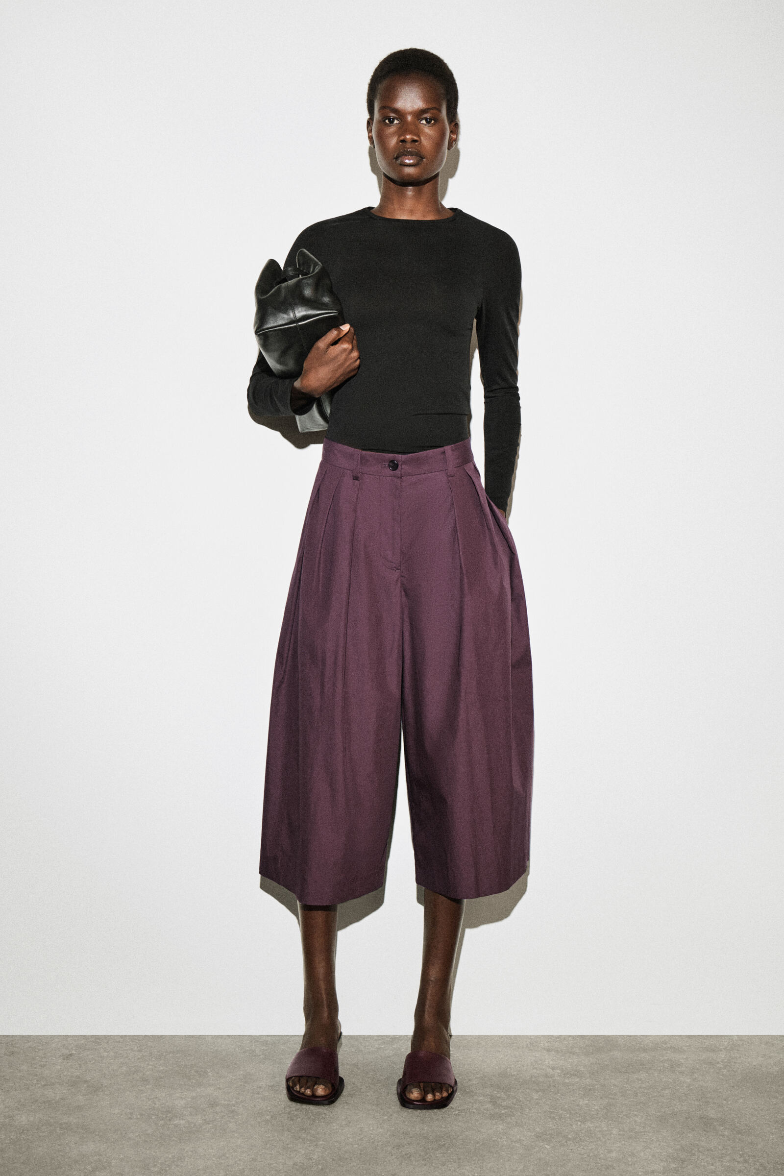 PLEATED COTTON CULOTTESBORDEAUX