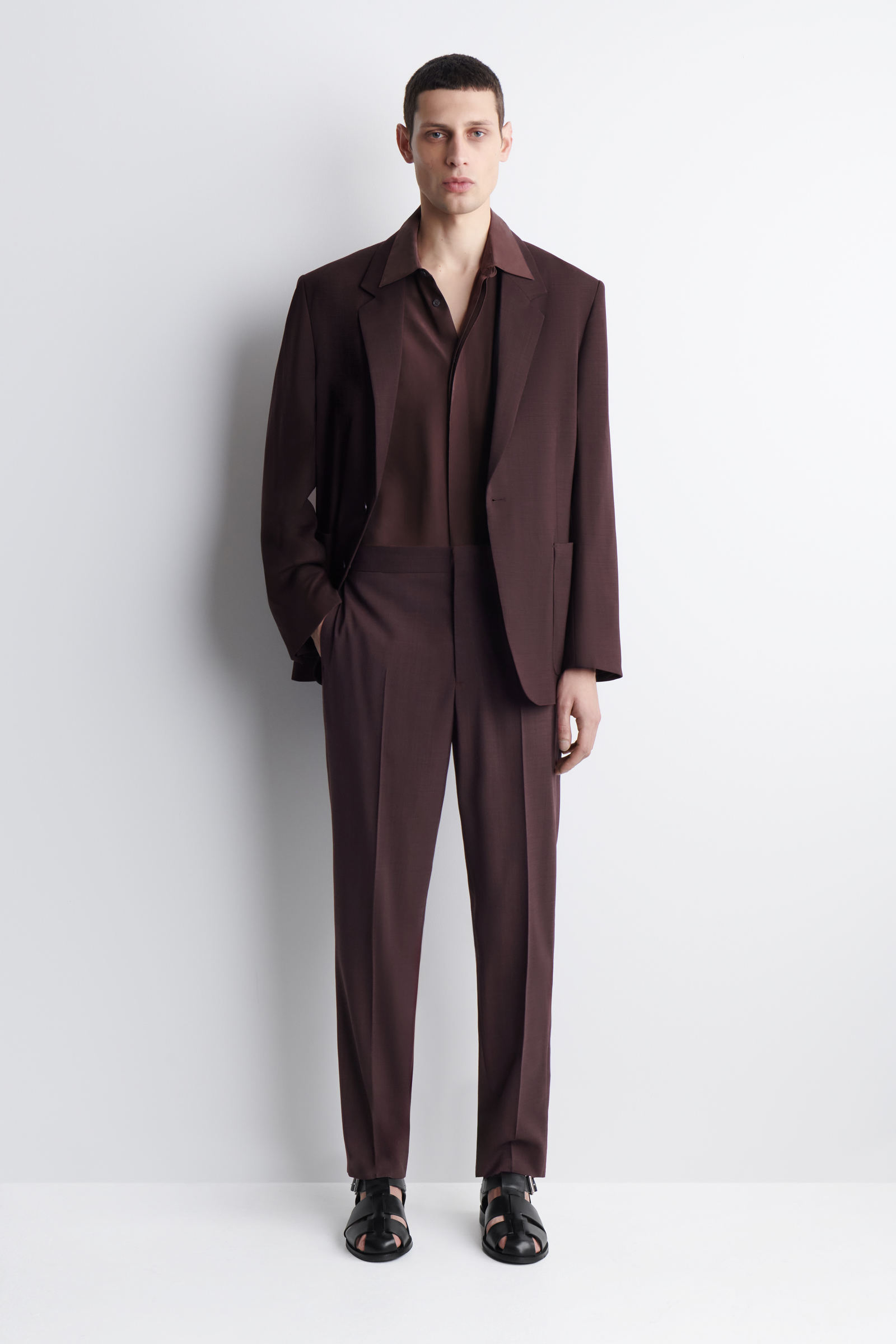FLUID WOOL SLIM-FIT TROUSERSBITTER CHOCOLATE
