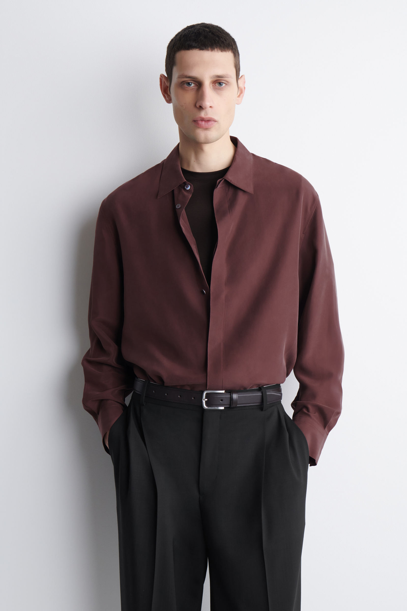 TAILORED SILK SHIRTMAHOGANY