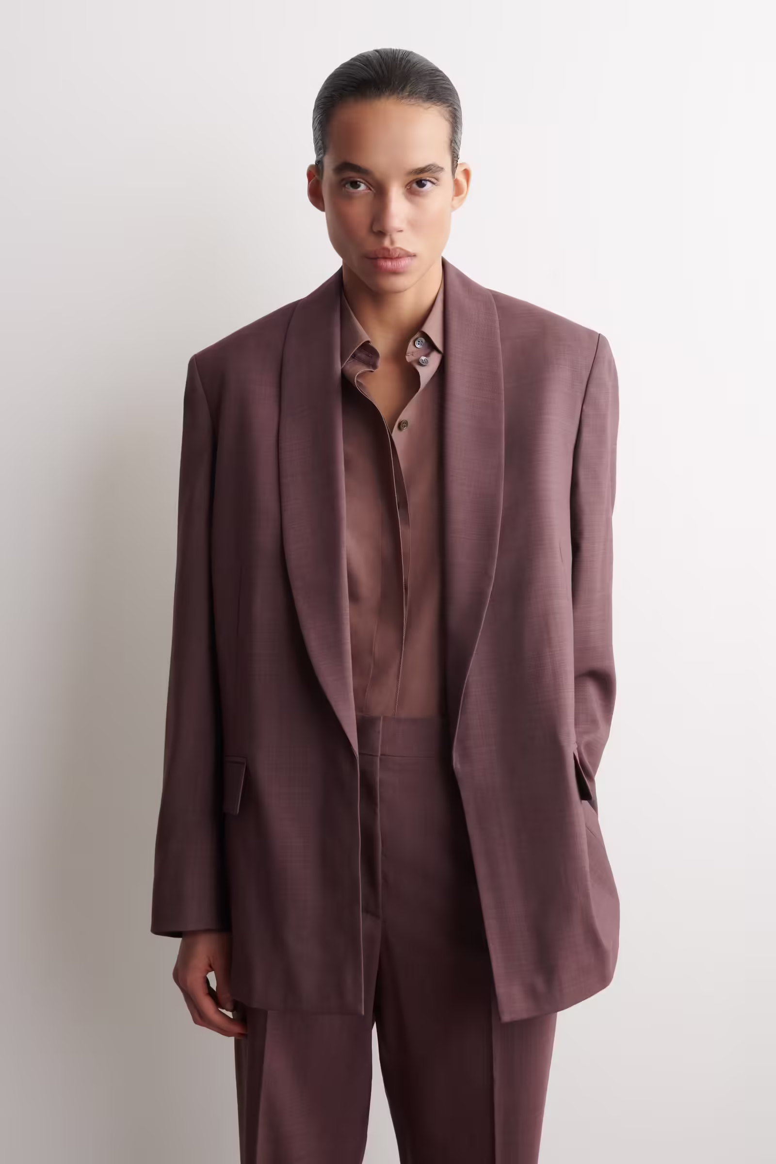 SHAWL-COLLAR WOOL BLAZERMAHOGANY