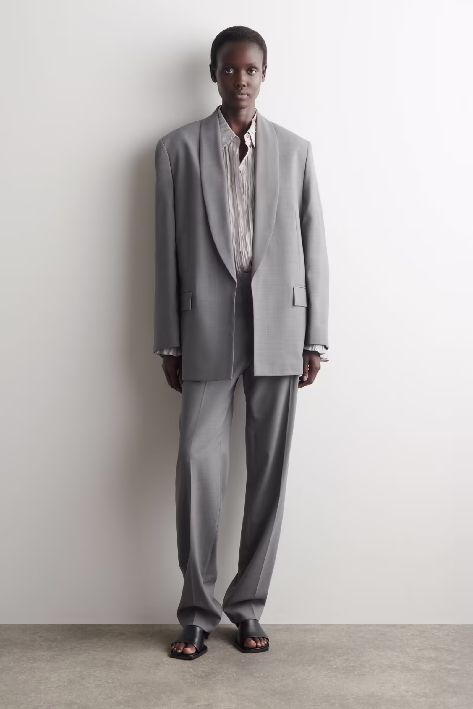 SHAWL-COLLAR WOOL BLAZERGRAPHITE