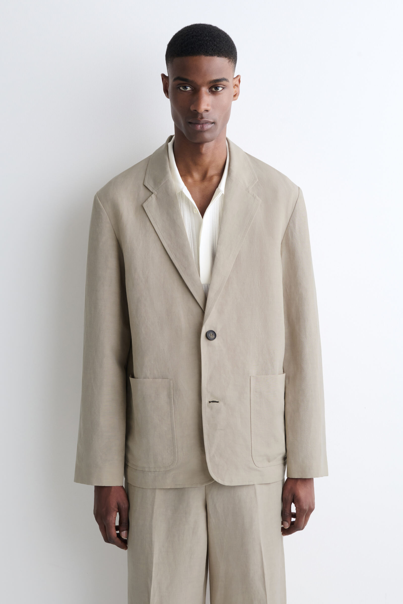 UNSTRUCTURED LINEN-BLEND BLAZERBEIGE
