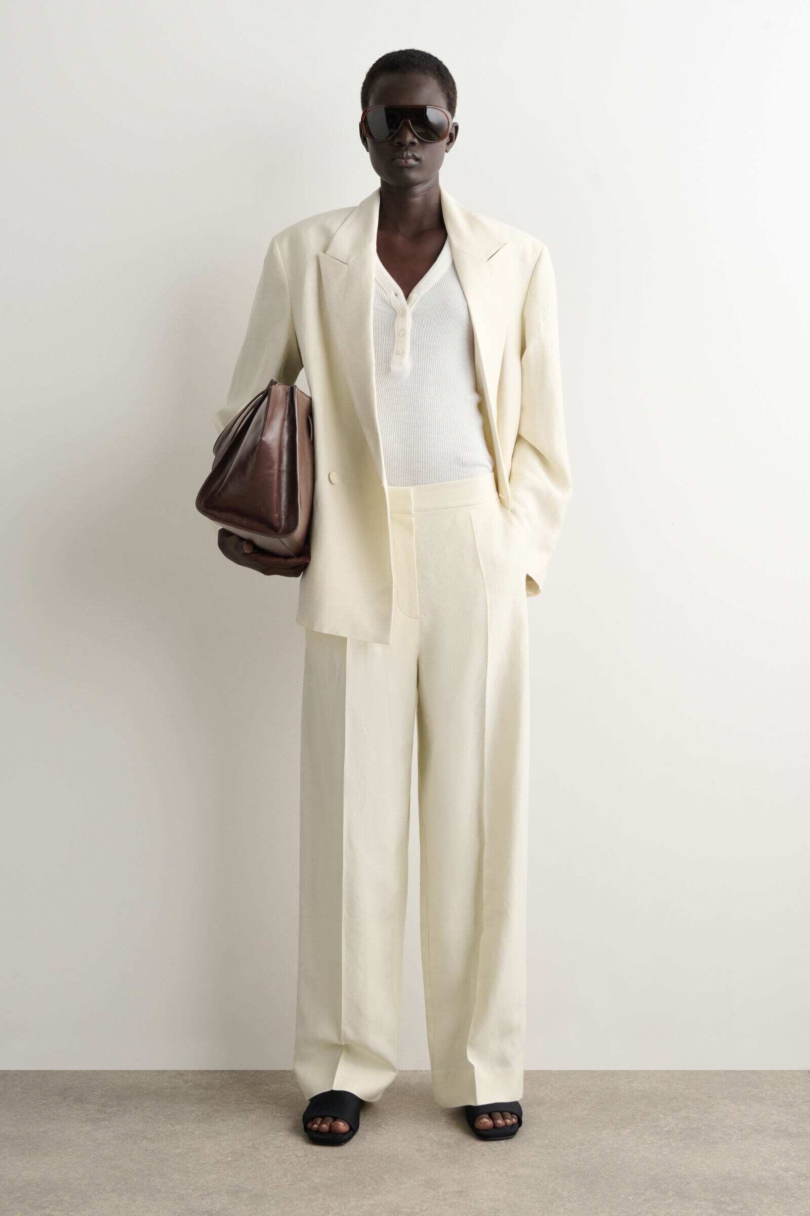 TAILORED LINEN-BLEND STRAIGHT-LEG TROUSERSECRU