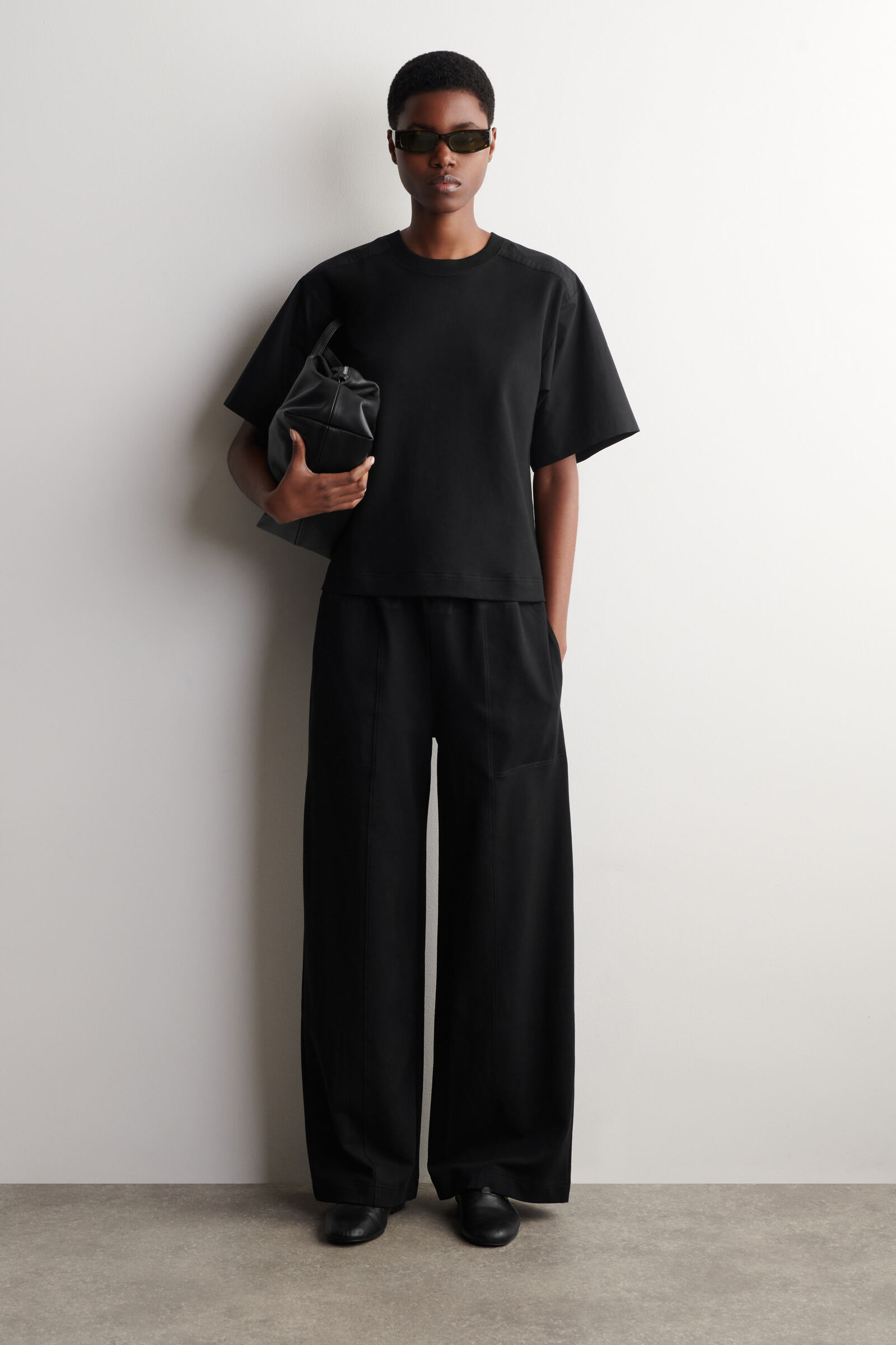 POPLIN-PANELLED JERSEY TROUSERSBLACK