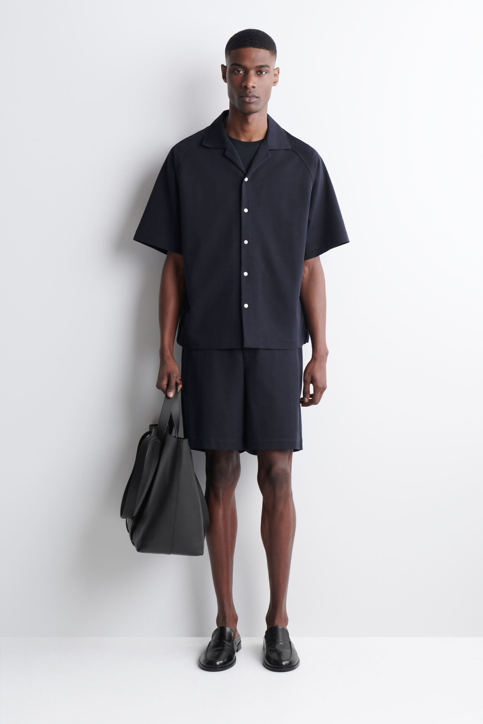 ELASTICATED PANELLED JERSEY SHORTSNAVY