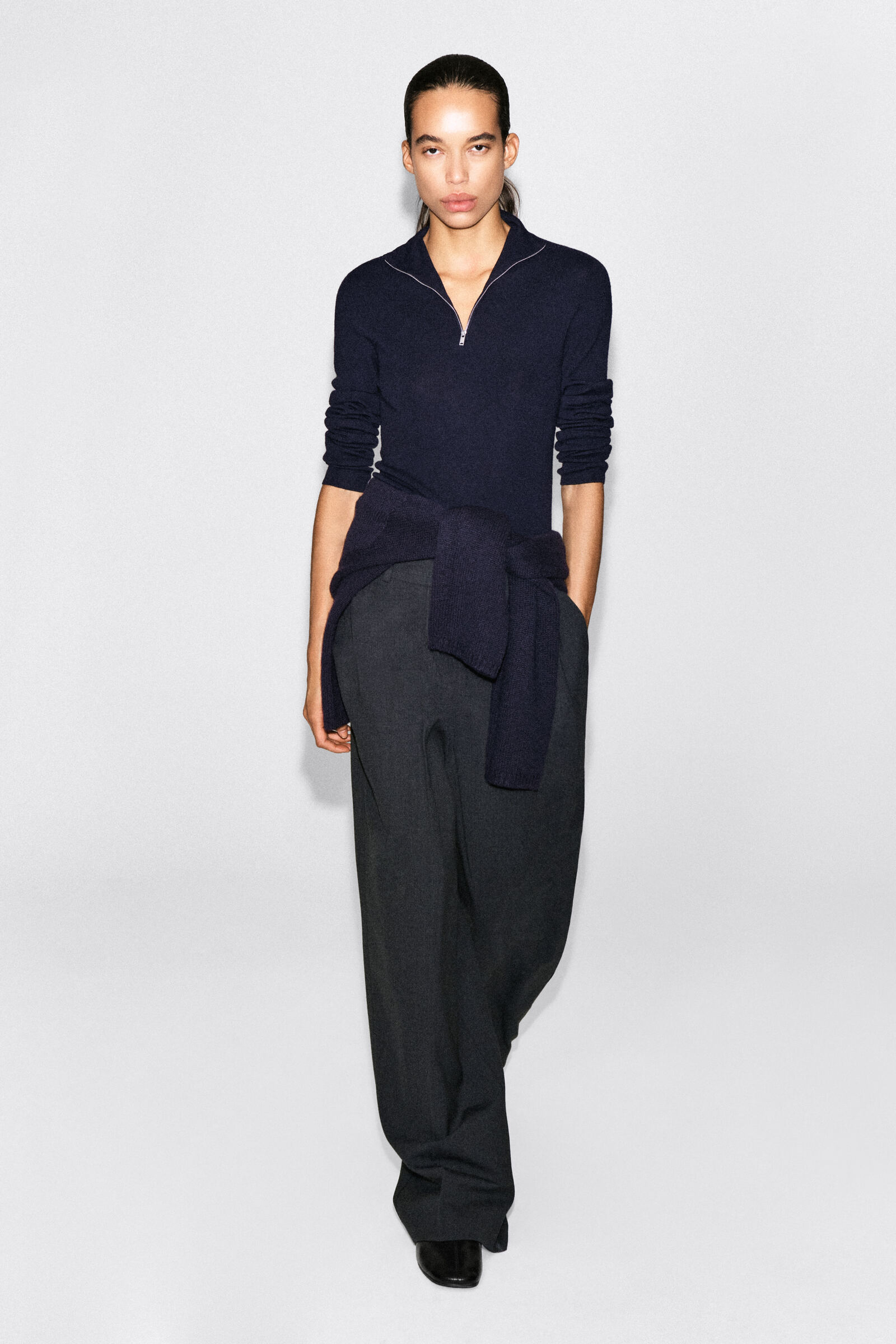 RELAXED TWILL WIDE-LEG TROUSERSDARK GREY