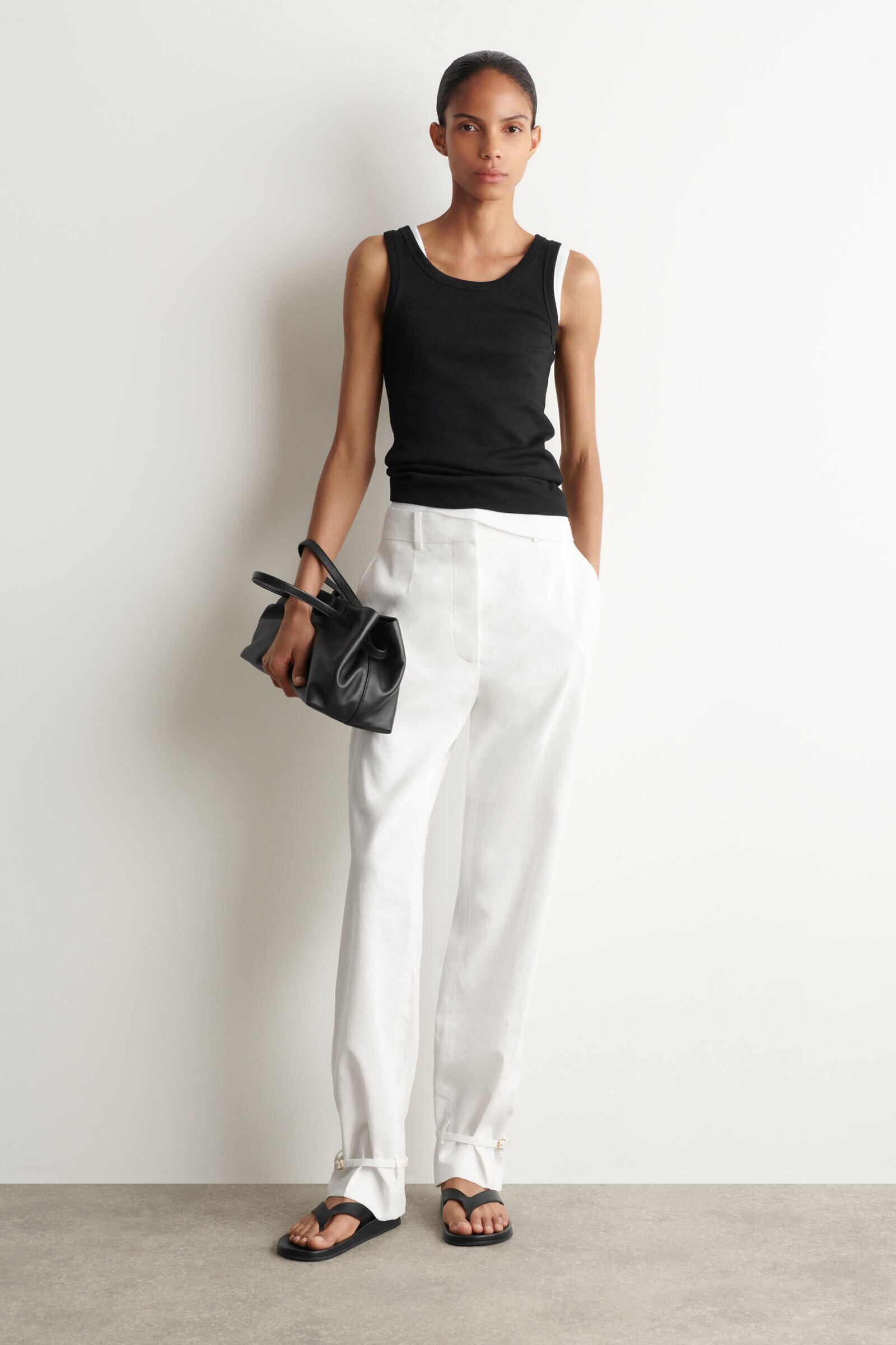 LINEN STRAIGHT-LEG TROUSERSWHITE