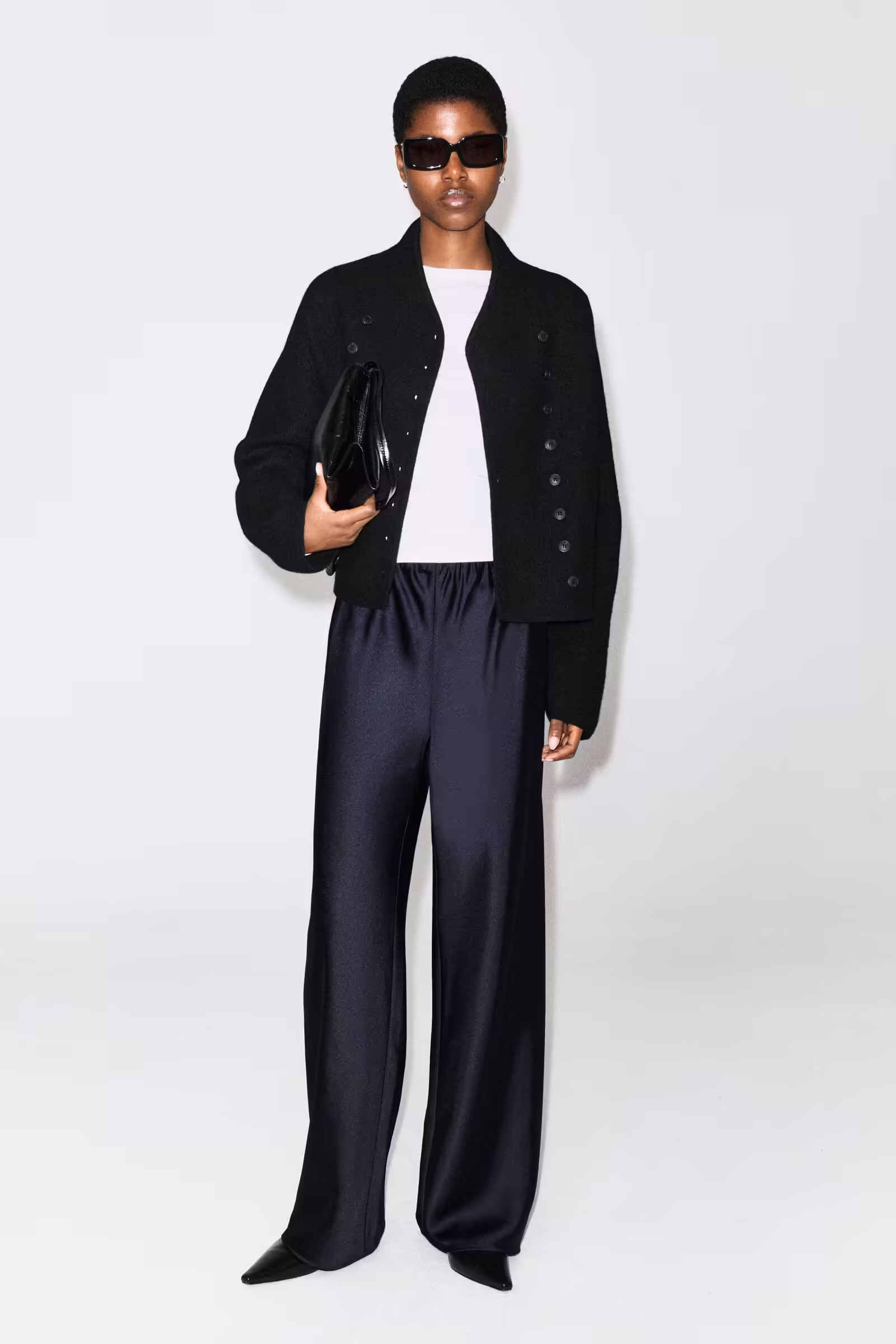 SATIN WIDE-LEG TROUSERSNAVY