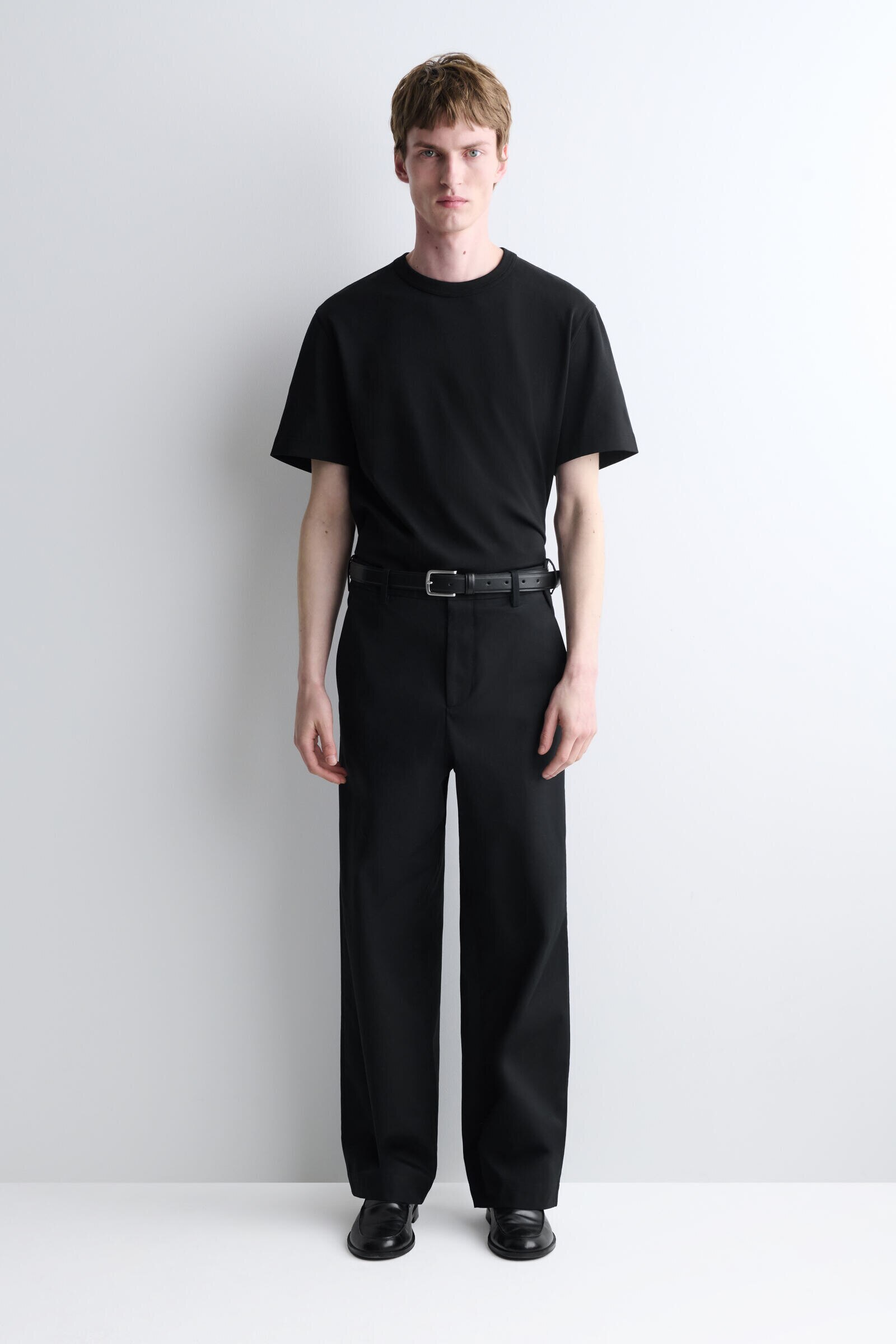 COTTON RELAXED-FIT WIDE-LEG CHINOSBLACK