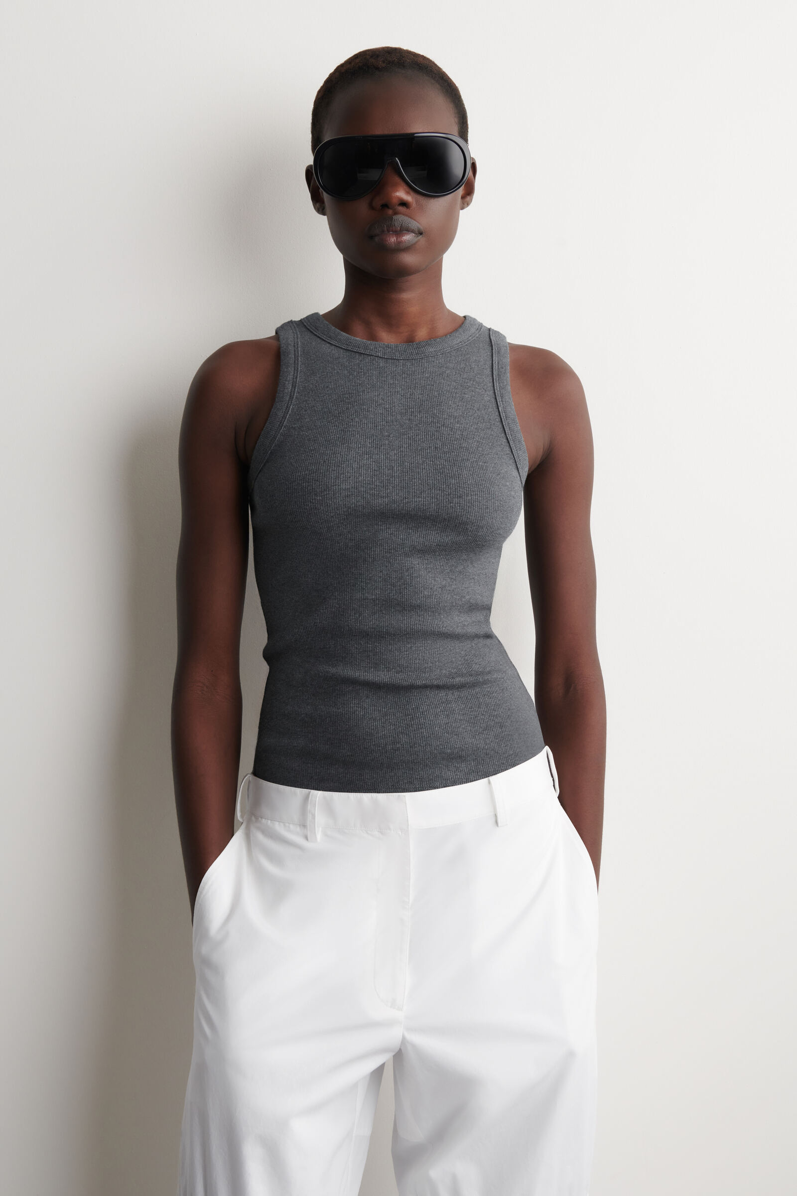 RIBBED COTTON TANK TOPDARK-GREY MÉLANGE