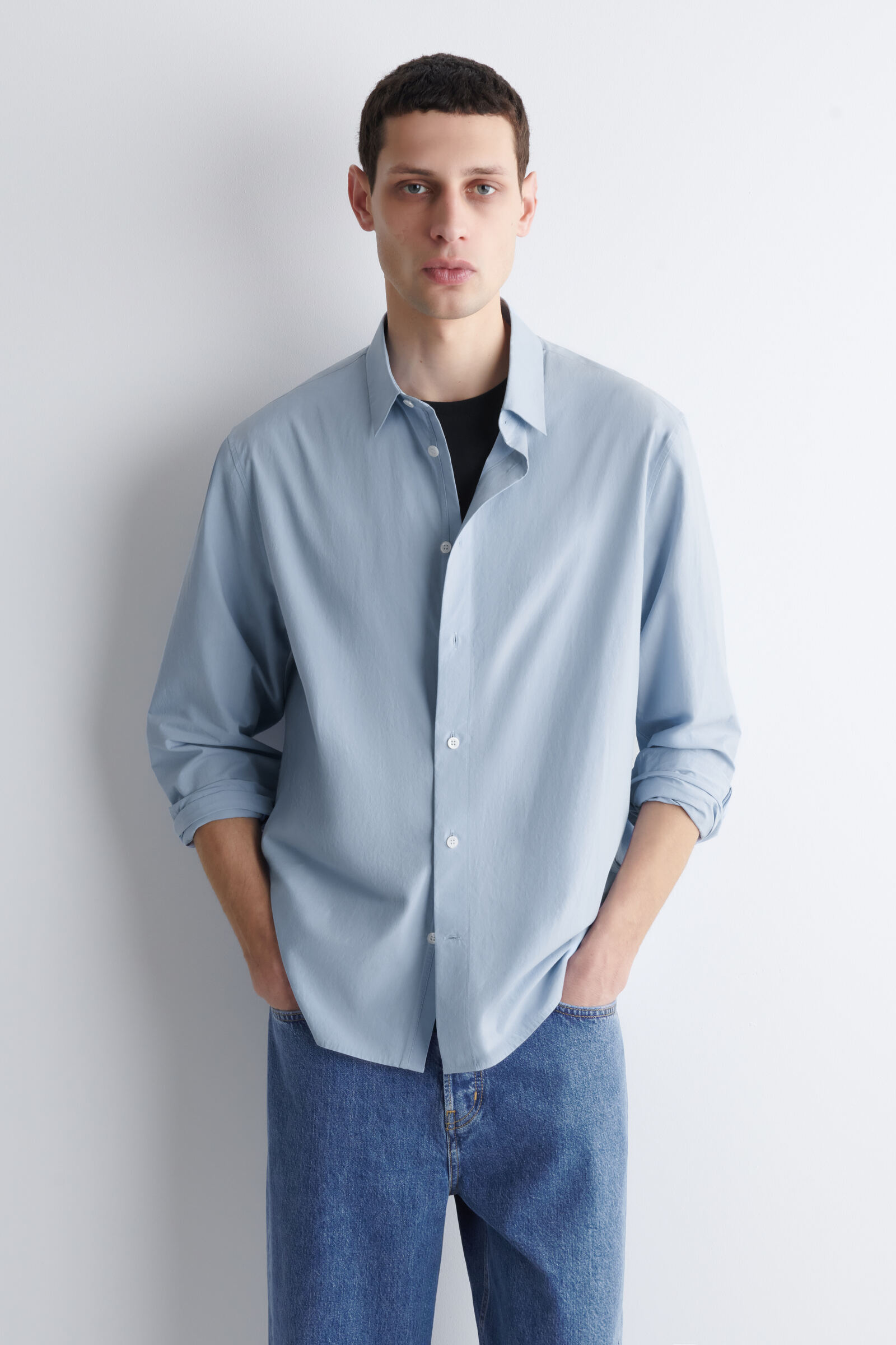 RELAXED PIMA COTTON-POPLIN SHIRTBLUE