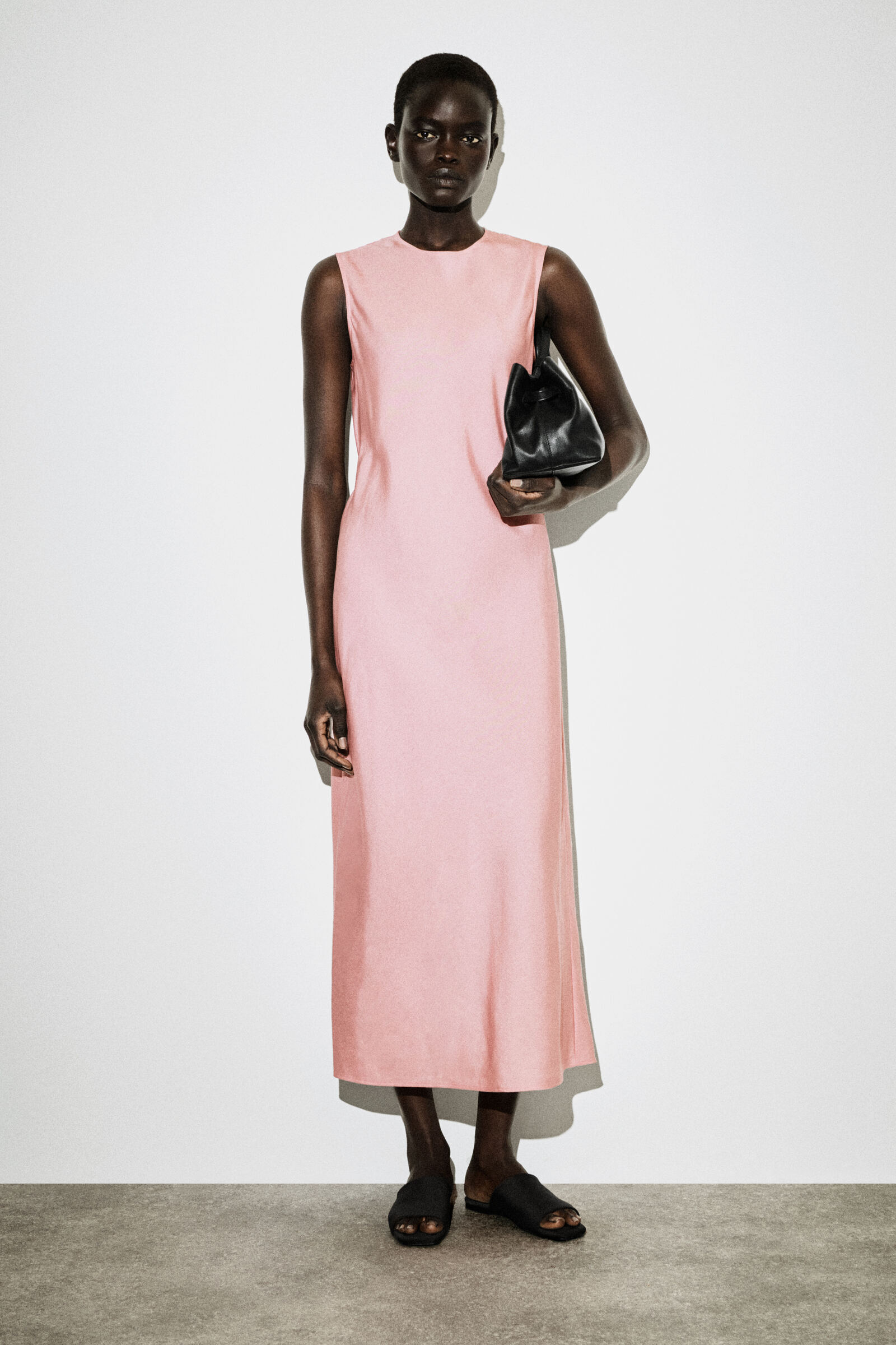 BIAS-CUT LINEN-BLEND MIDI DRESSPINK