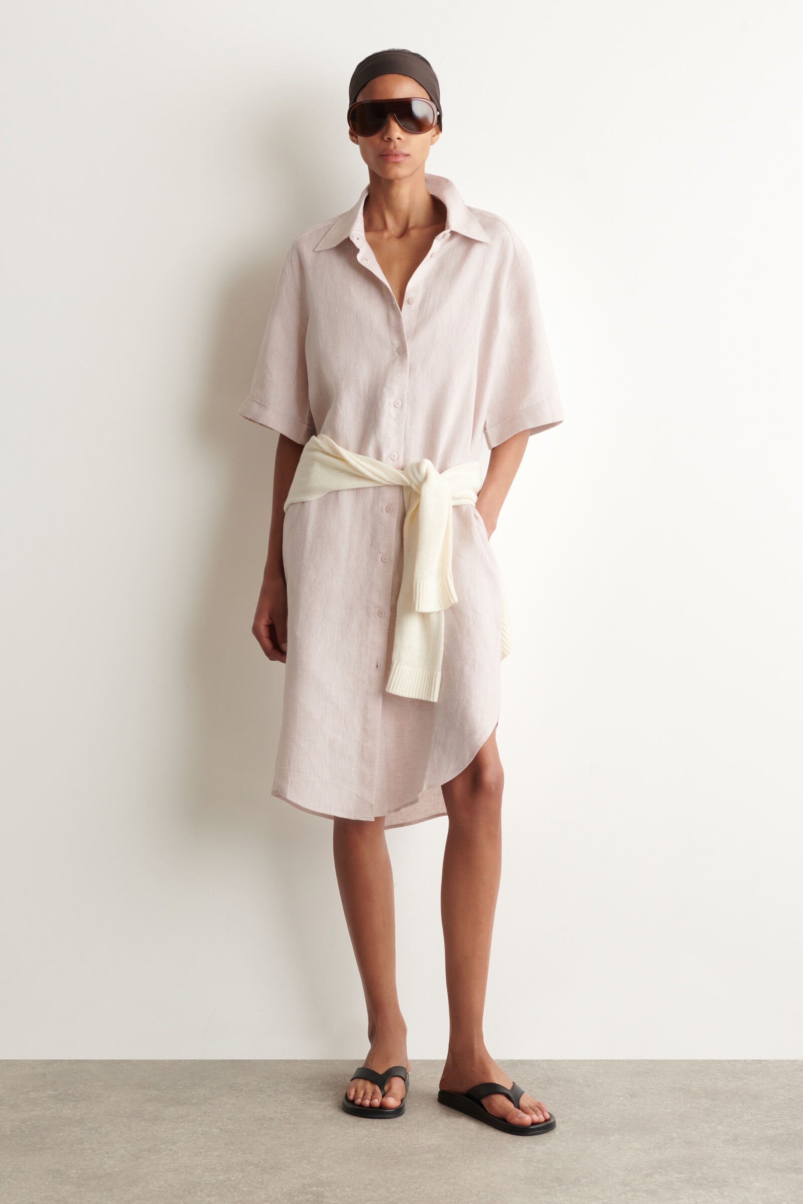 SHORT-SLEEVED LINEN SHIRT DRESSLIGHT PINK
