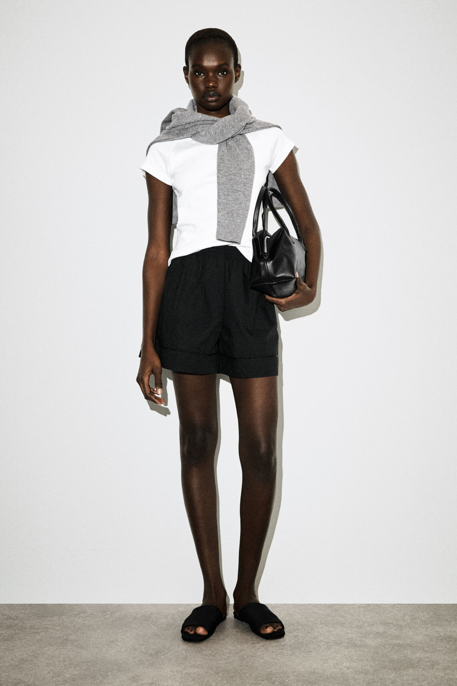 ELASTICATED GROSGRAIN-DETAIL COTTON SHORTSBLACK