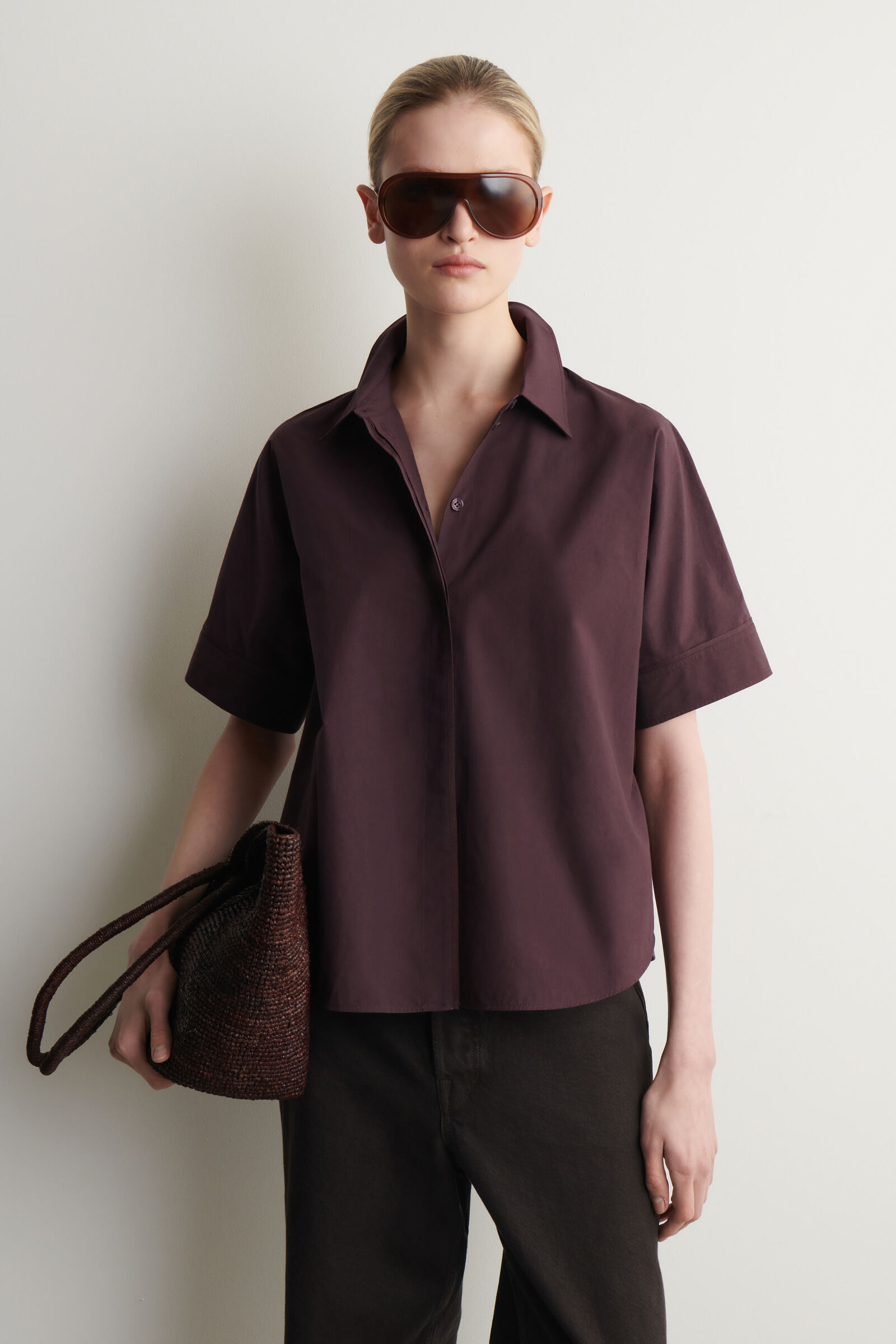 OVERSIZED SHORT-SLEEVED COTTON SHIRTPLUM
