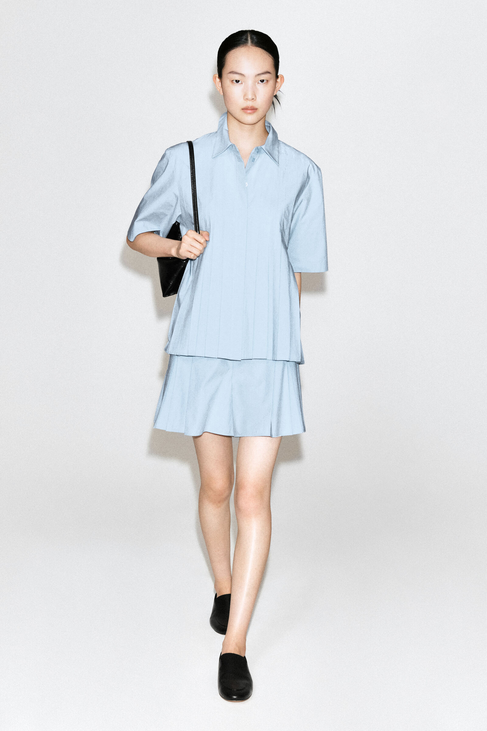 PLEATED COTTON SHIRTBLUE