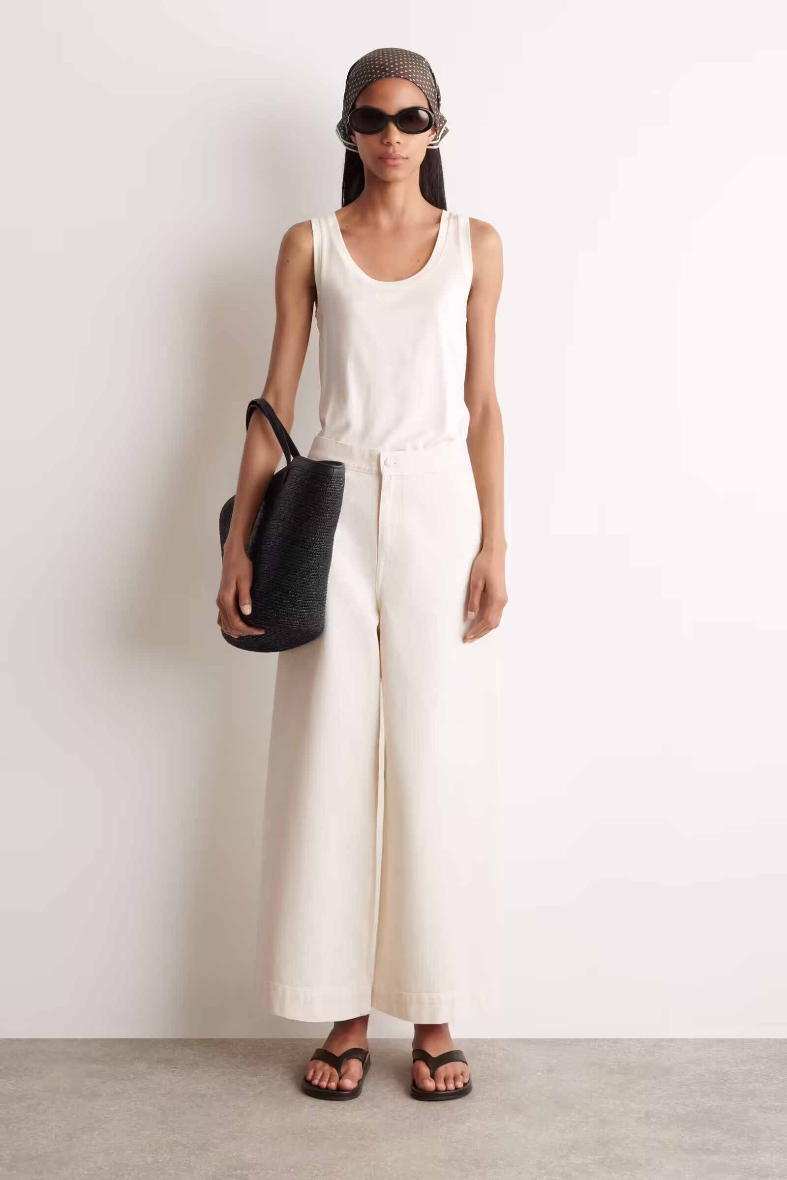 CROPPED WIDE-LEG DENIM TROUSERSECRU