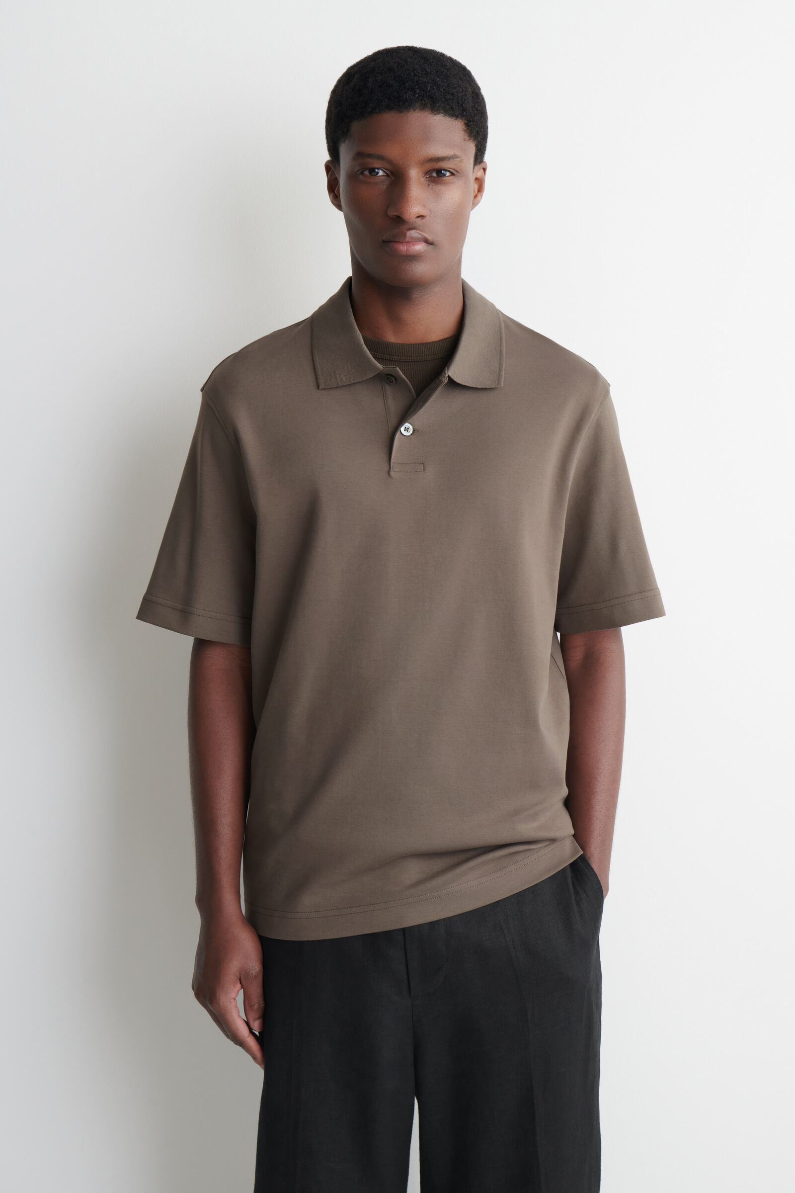 INTERLOCK COTTON POLO SHIRTDARK BEIGE