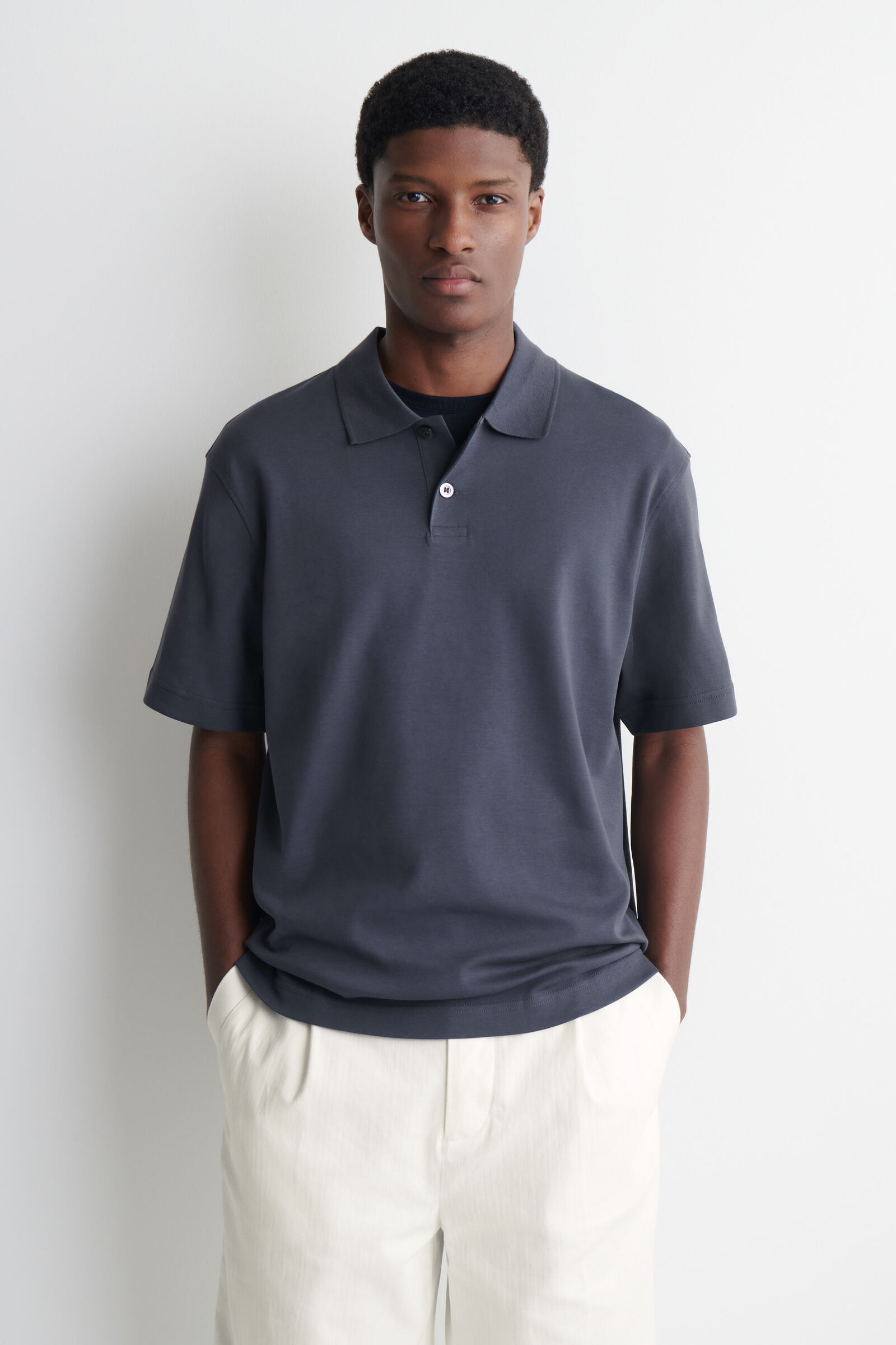 INTERLOCK COTTON POLO SHIRTDARK GREY