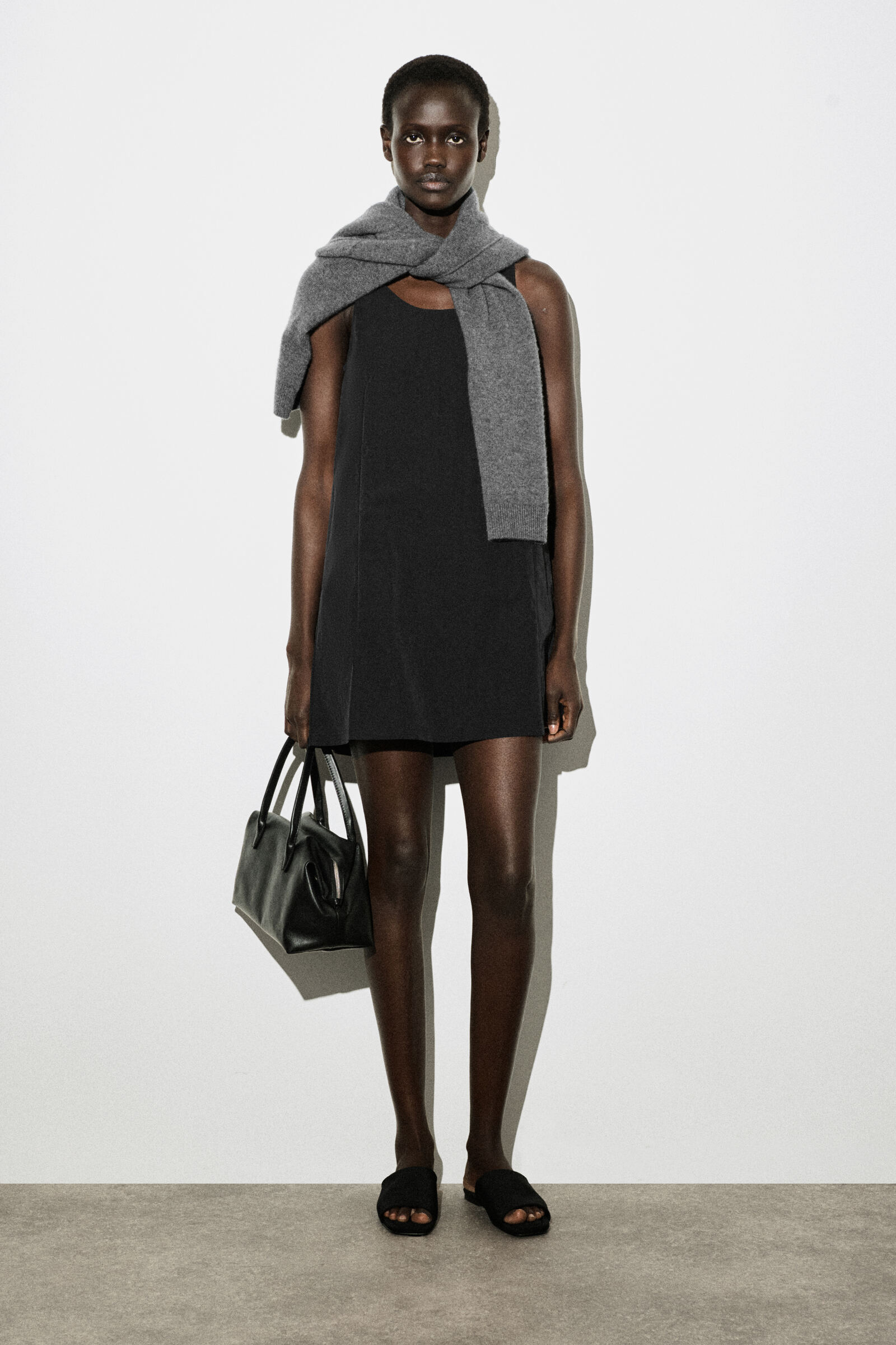 JERSEY-PANELLED NYLON MINI DRESSBLACK