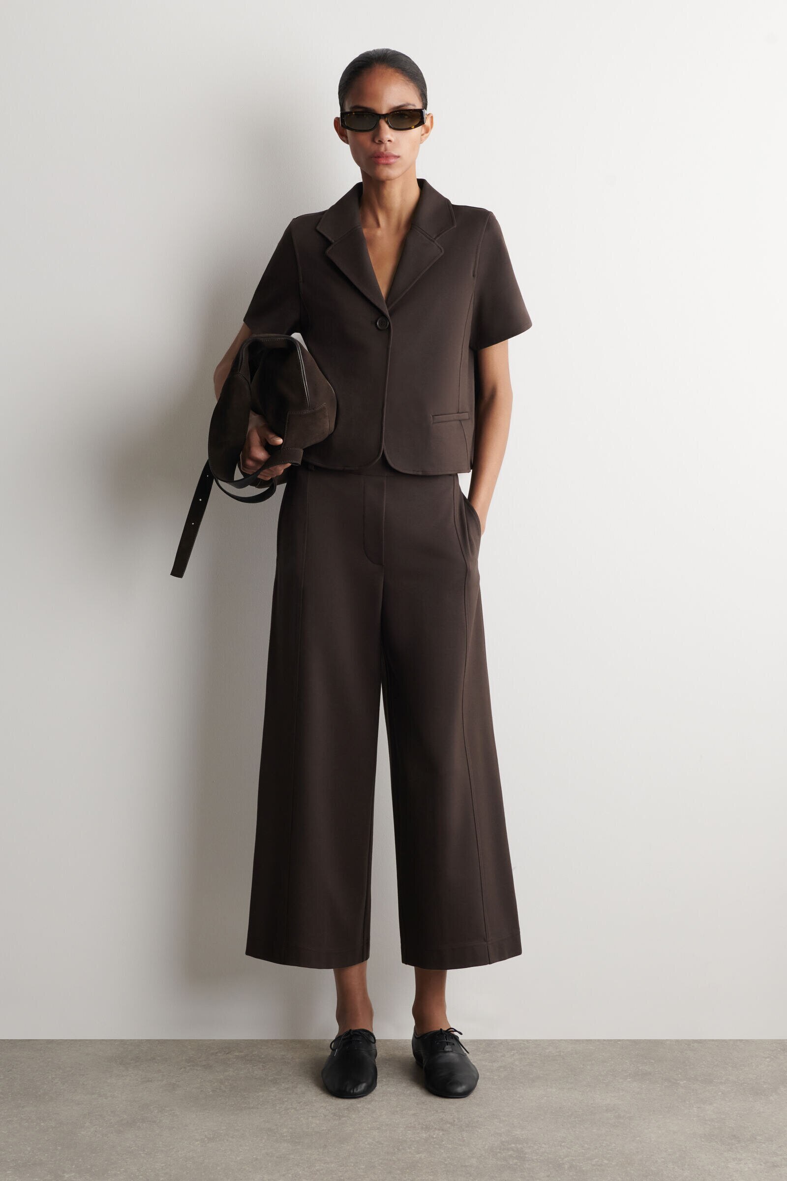 TWILL-JERSEY STRAIGHT-LEG CULOTTESDARK BROWN