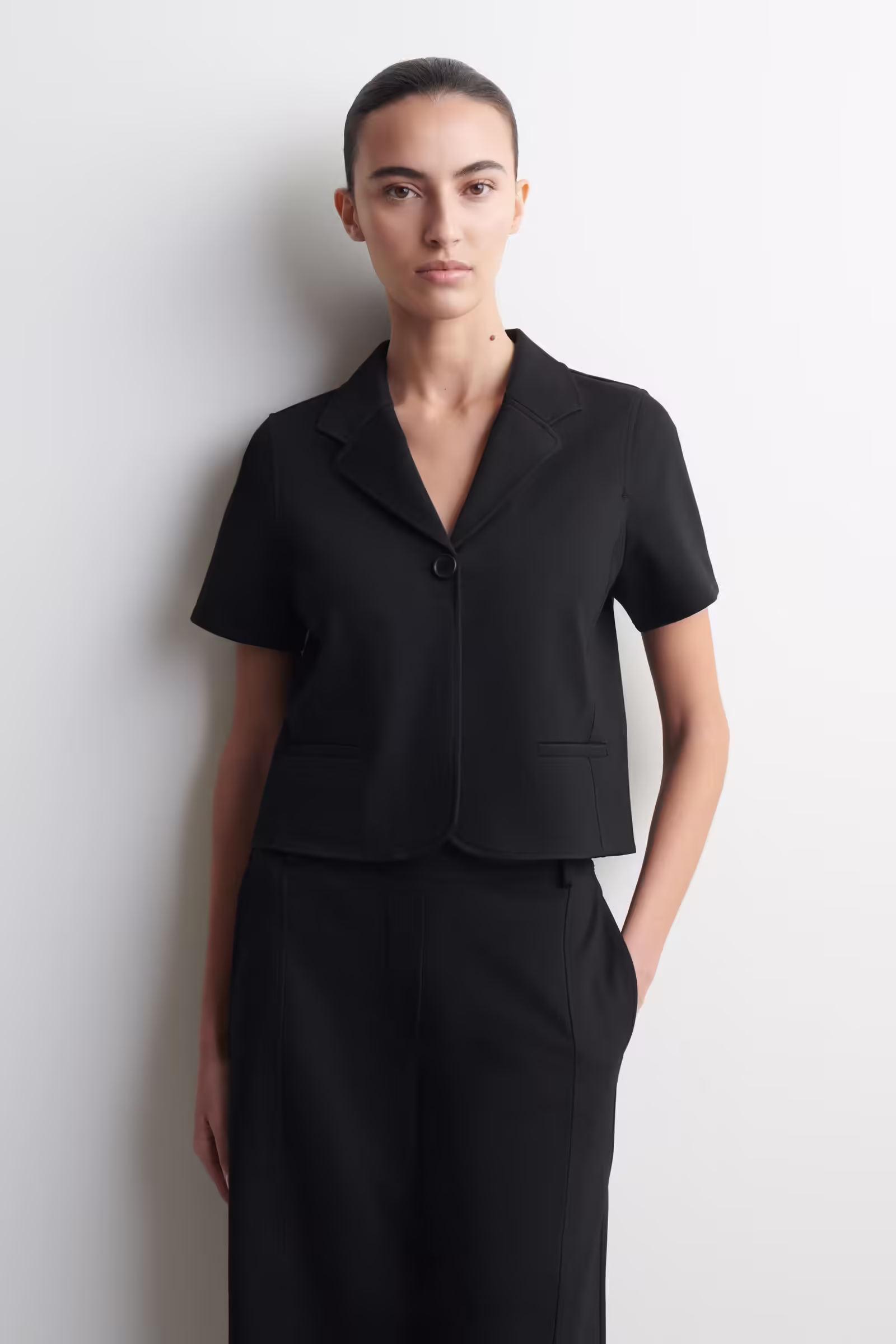 TWILL-JERSEY SHORT-SLEEVED BLAZERBLACK