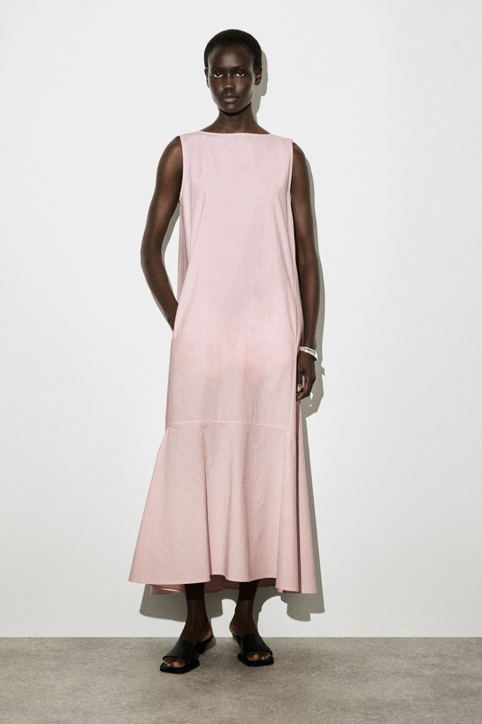 DROPPED-HEM COTTON MIDI DRESSLIGHT PINK