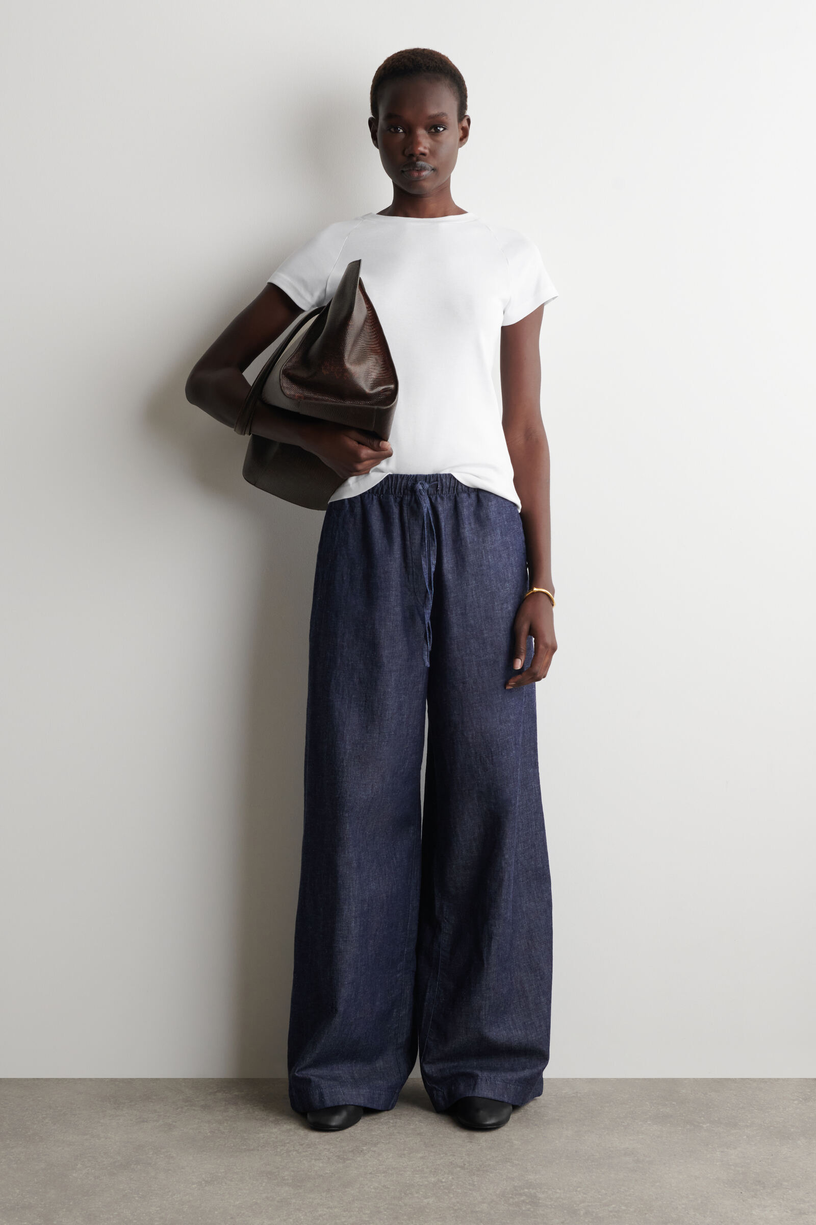 DENIM WIDE-LEG DRAWSTRING TROUSERSINDIGO