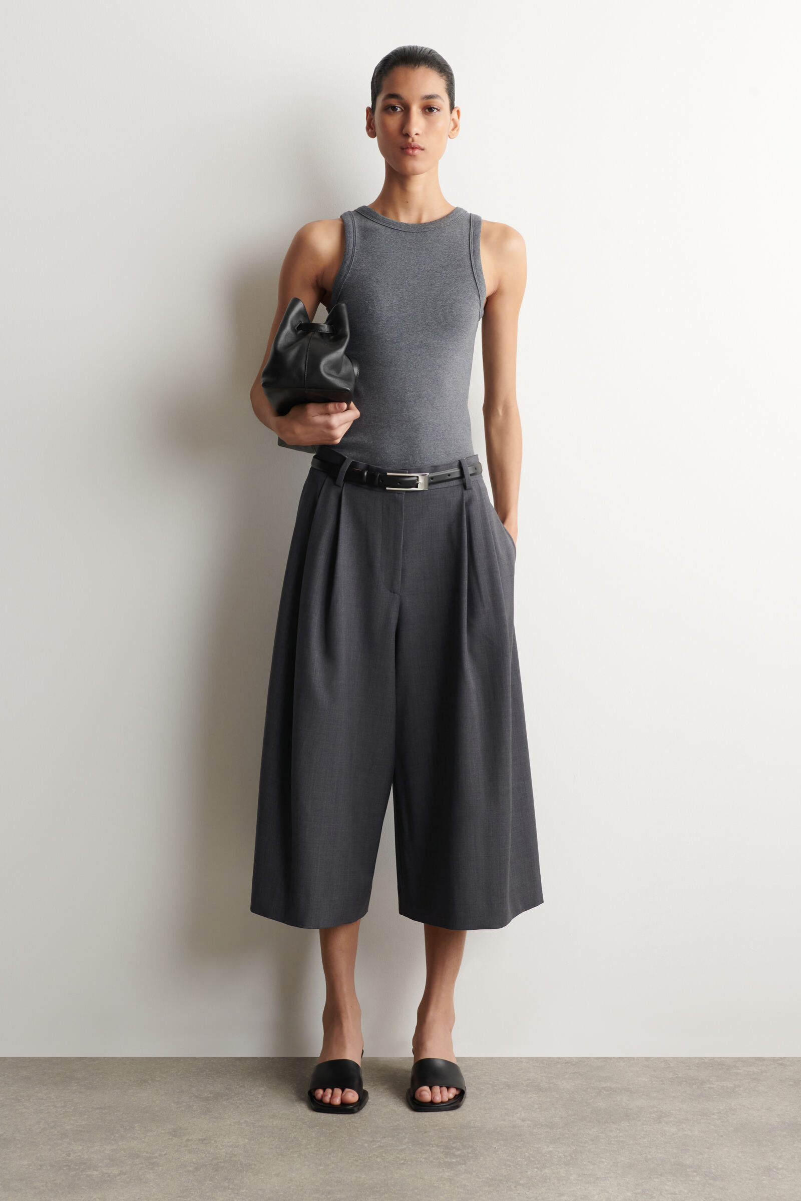 PLEATED WOOL-BLEND CULOTTESGREY