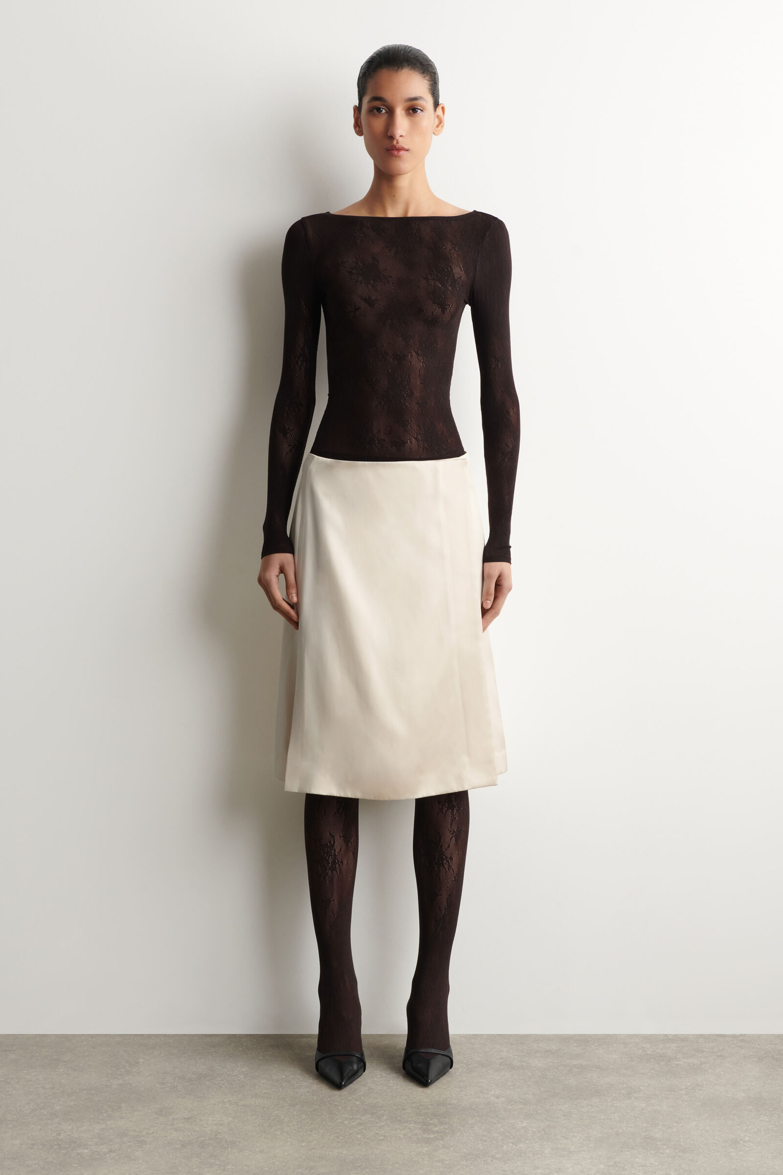 FLORAL-JACQUARD LACE TIGHTSBROWN