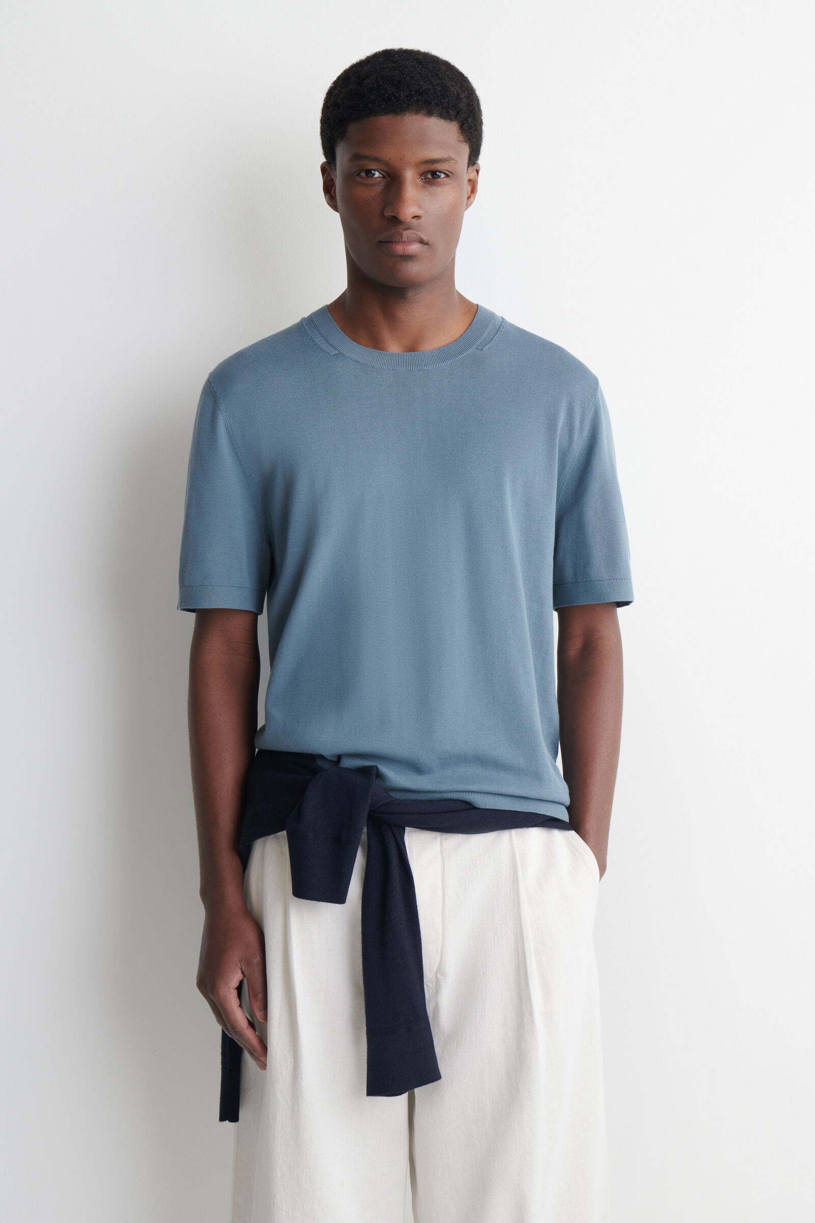 KNITTED COTTON T-SHIRTBLUE