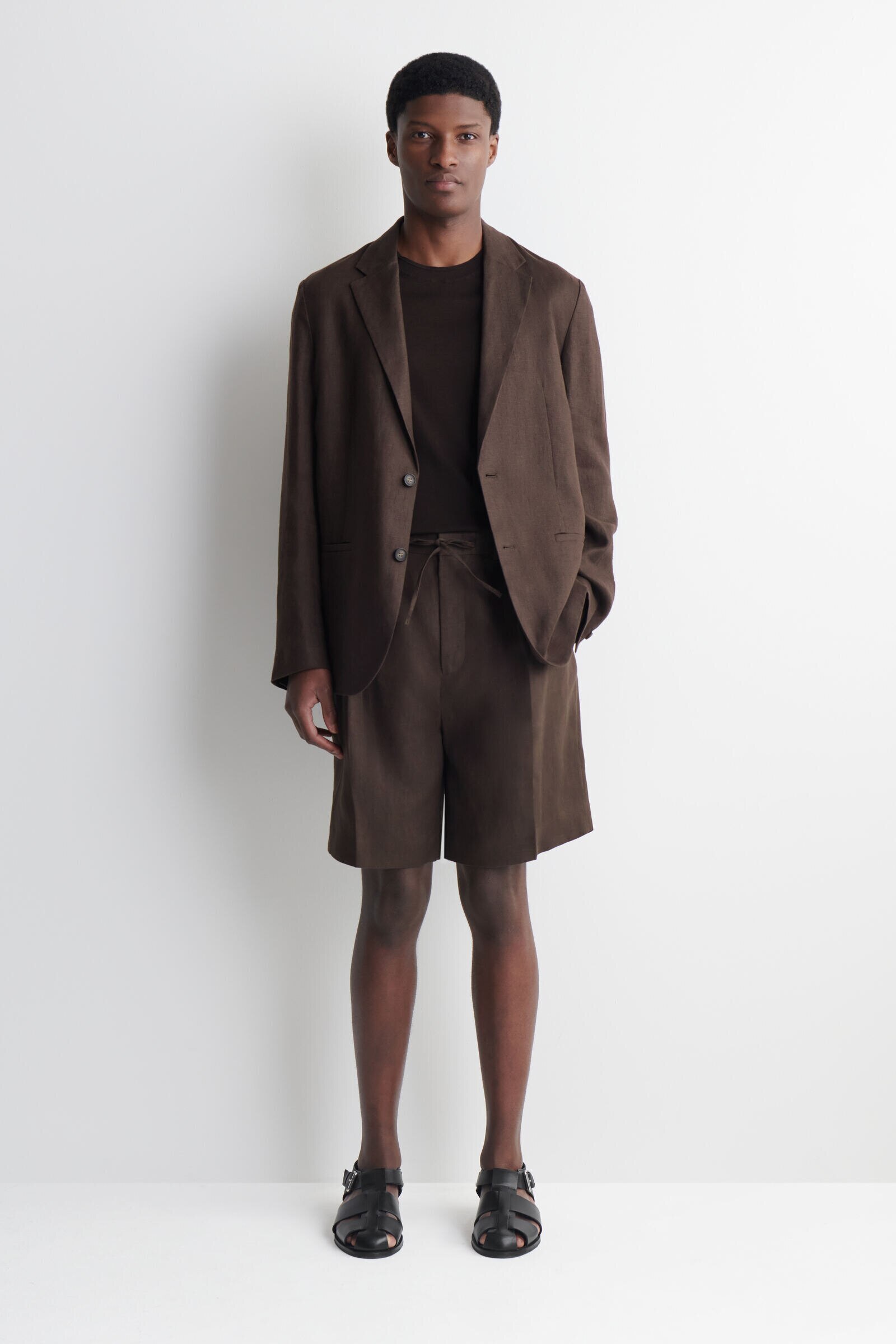 PLEATED LINEN DRAWSTRING SHORTSBROWN