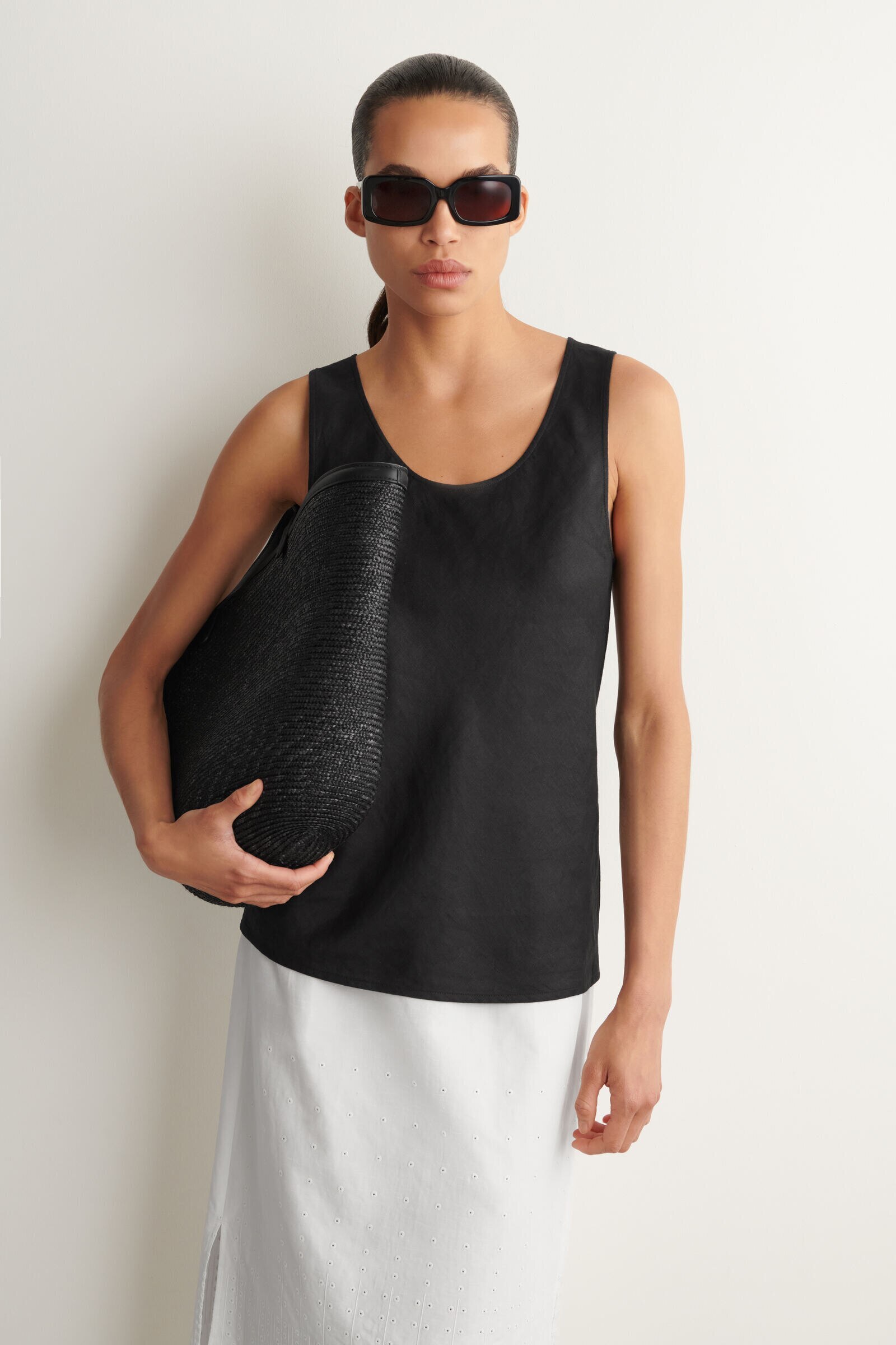 LINEN TANK TOPBLACK
