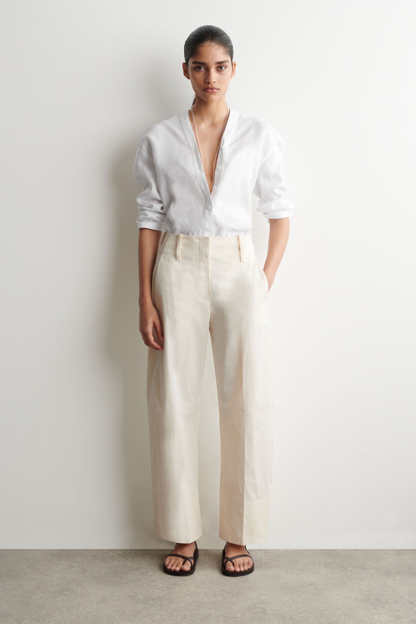 BARREL-LEG PIMA COTTON TROUSERSWHITE