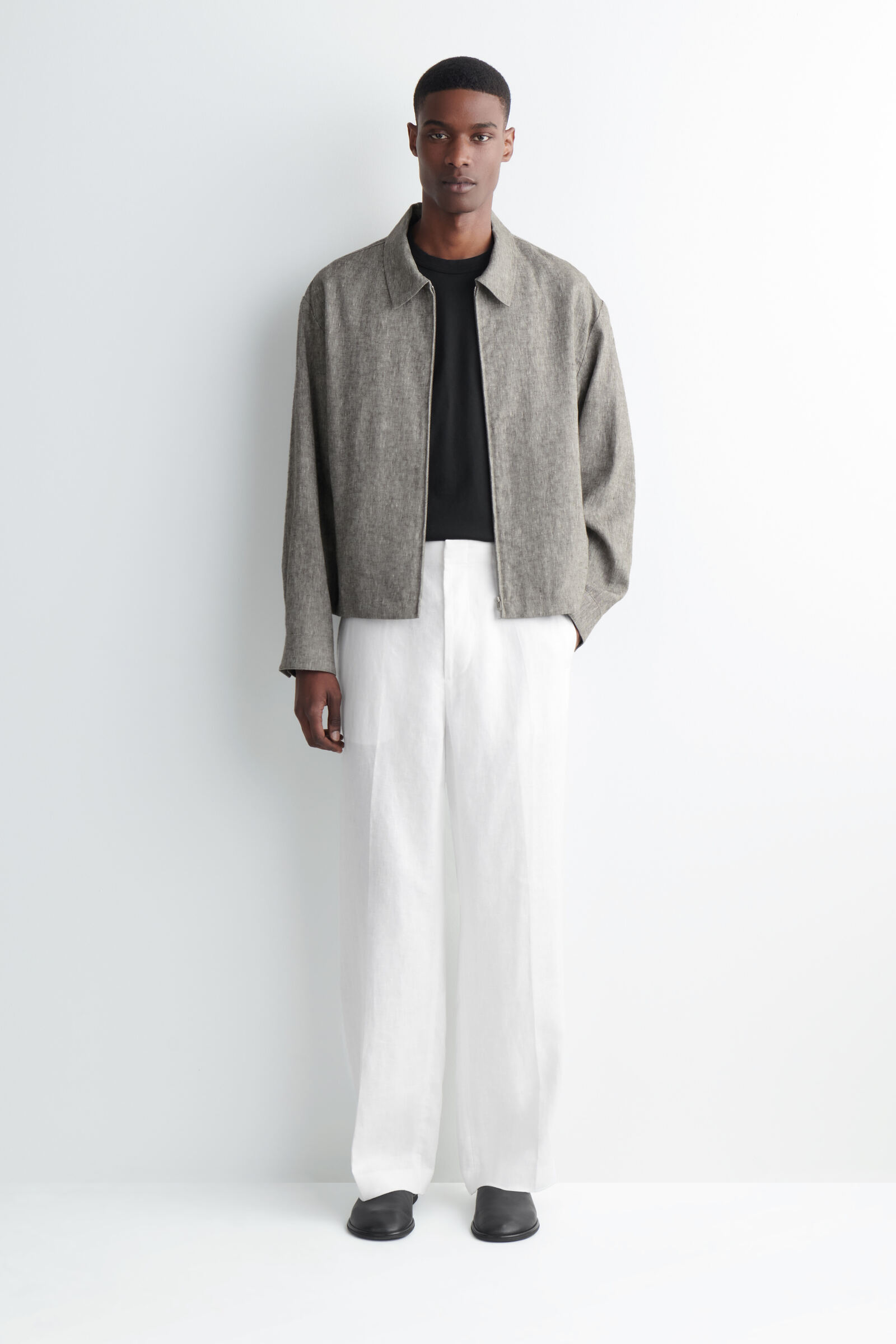 LINEN RELAXED-FIT STRAIGHT-LEG TROUSERSWHITE
