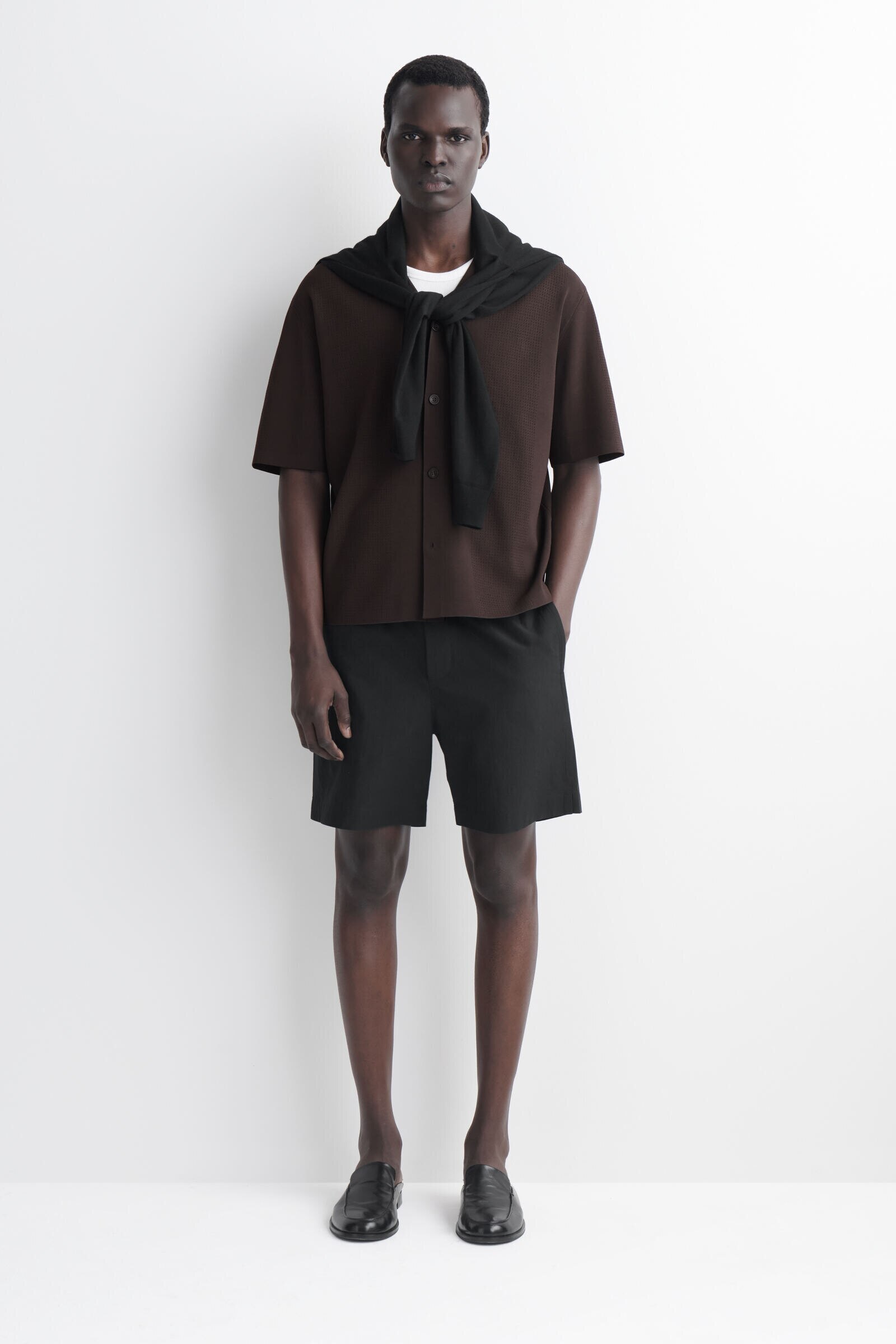 ELASTICATED COTTON SHORTSBLACK