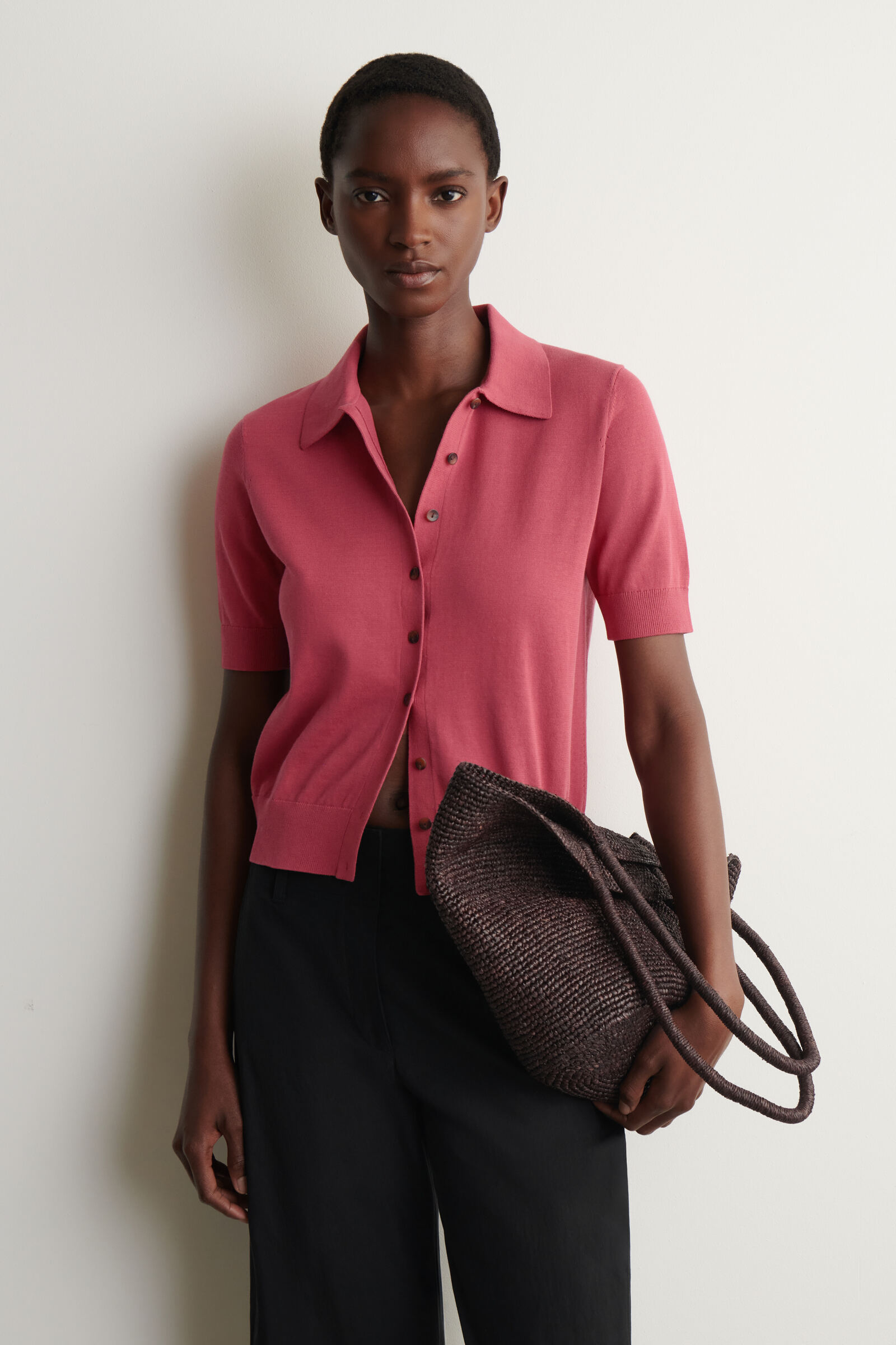 KNITTED COTTON POLO CARDIGANCORAL